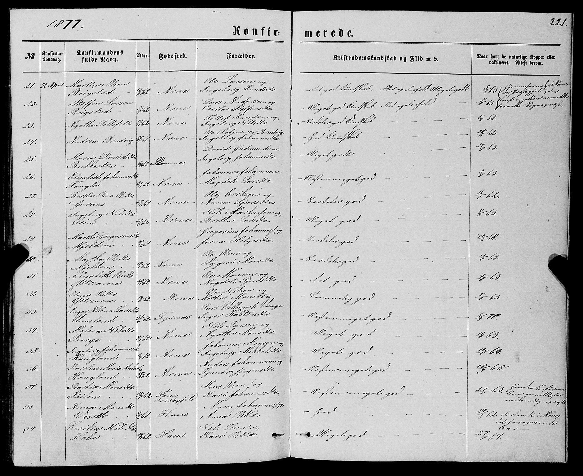 Haus sokneprestembete, AV/SAB-A-75601/H/Haa: Ministerialbok nr. A 18, 1871-1877, s. 221