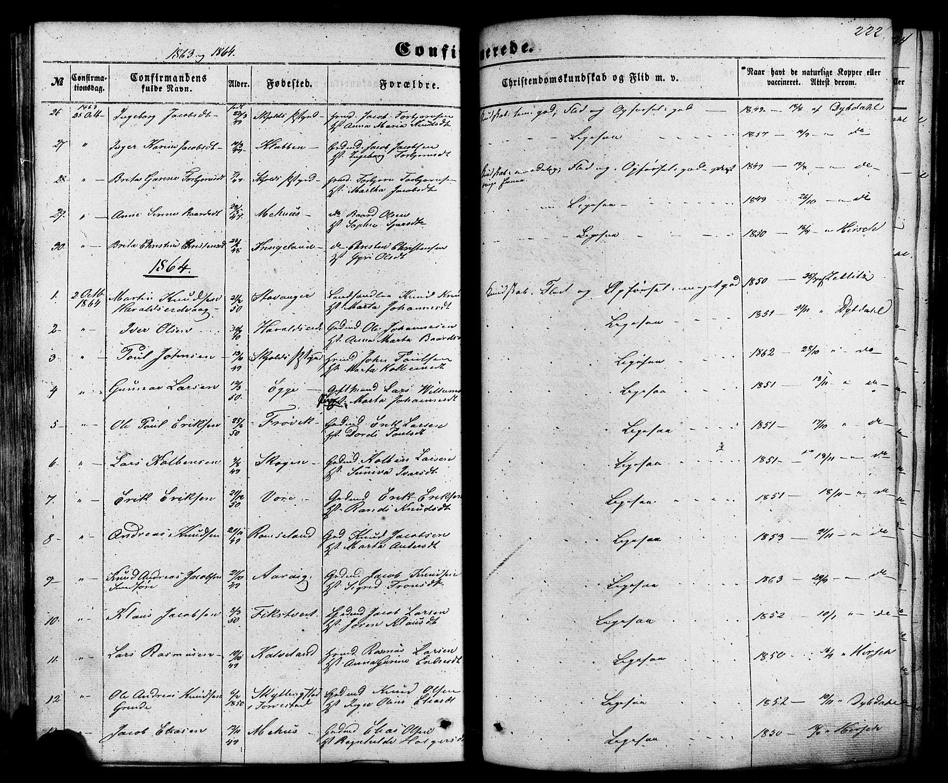 Skjold sokneprestkontor, SAST/A-101847/H/Ha/Haa/L0008: Ministerialbok nr. A 8, 1856-1882, s. 222