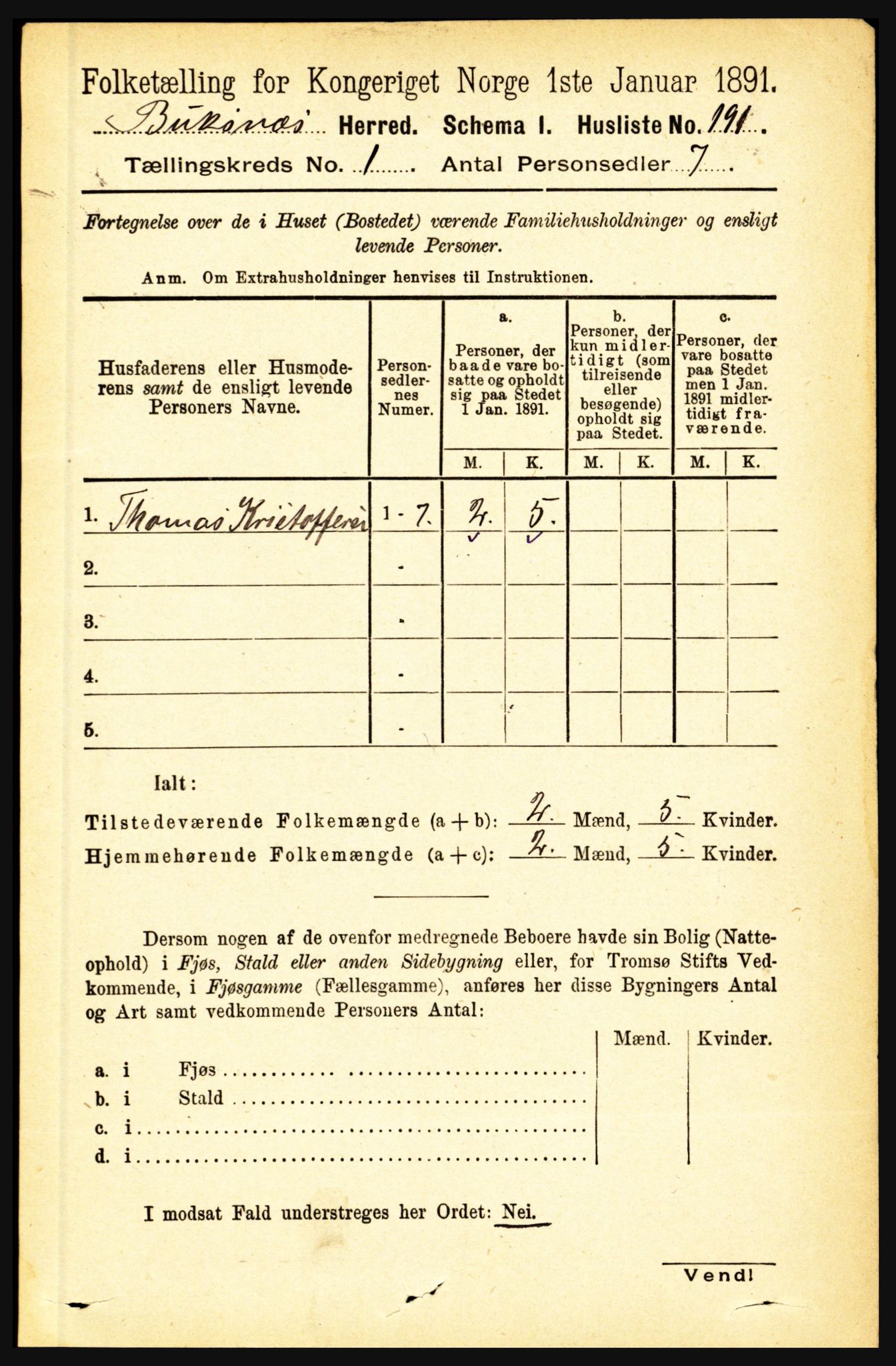 RA, Folketelling 1891 for 1860 Buksnes herred, 1891, s. 216