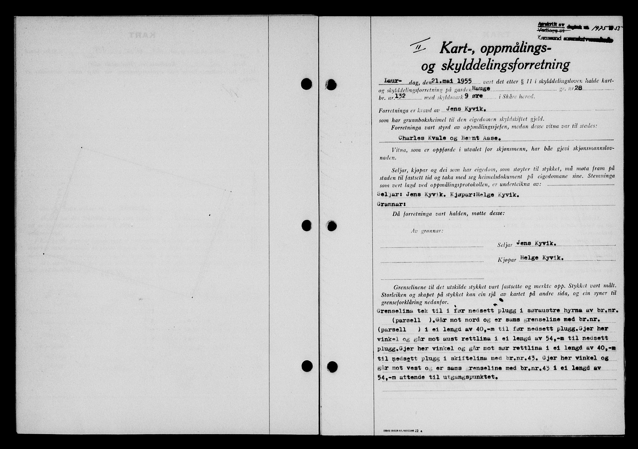 Karmsund sorenskriveri, SAST/A-100311/01/II/IIB/L0116: Pantebok nr. 96A, 1955-1955, Dagboknr: 1975/1955