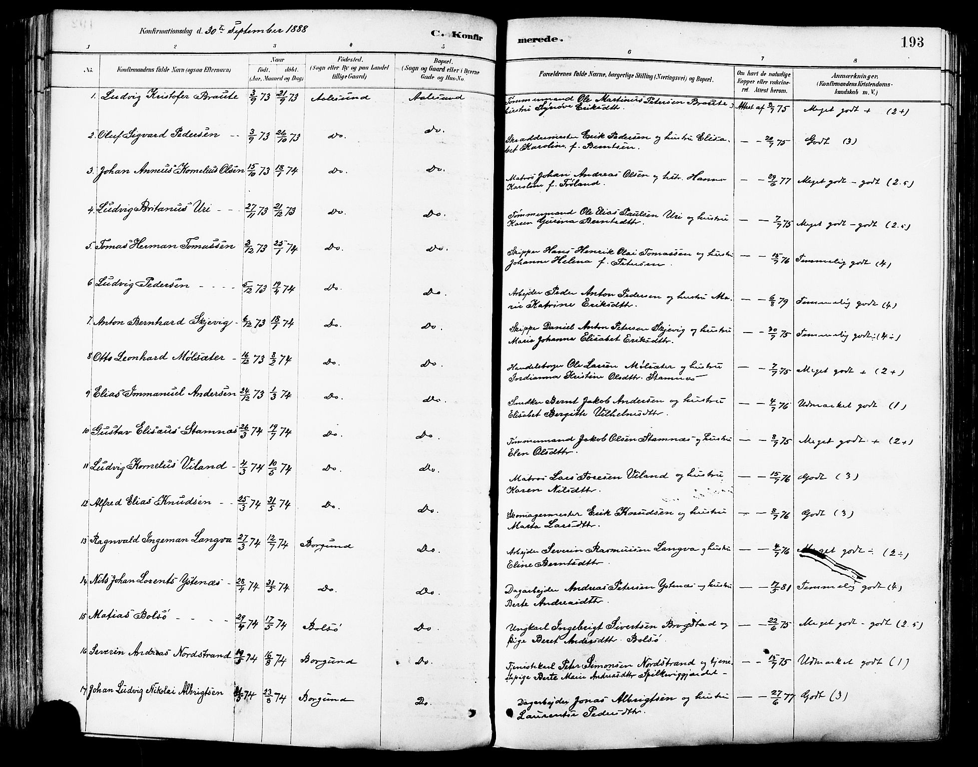 Ministerialprotokoller, klokkerbøker og fødselsregistre - Møre og Romsdal, SAT/A-1454/529/L0455: Ministerialbok nr. 529A05, 1885-1893, s. 193