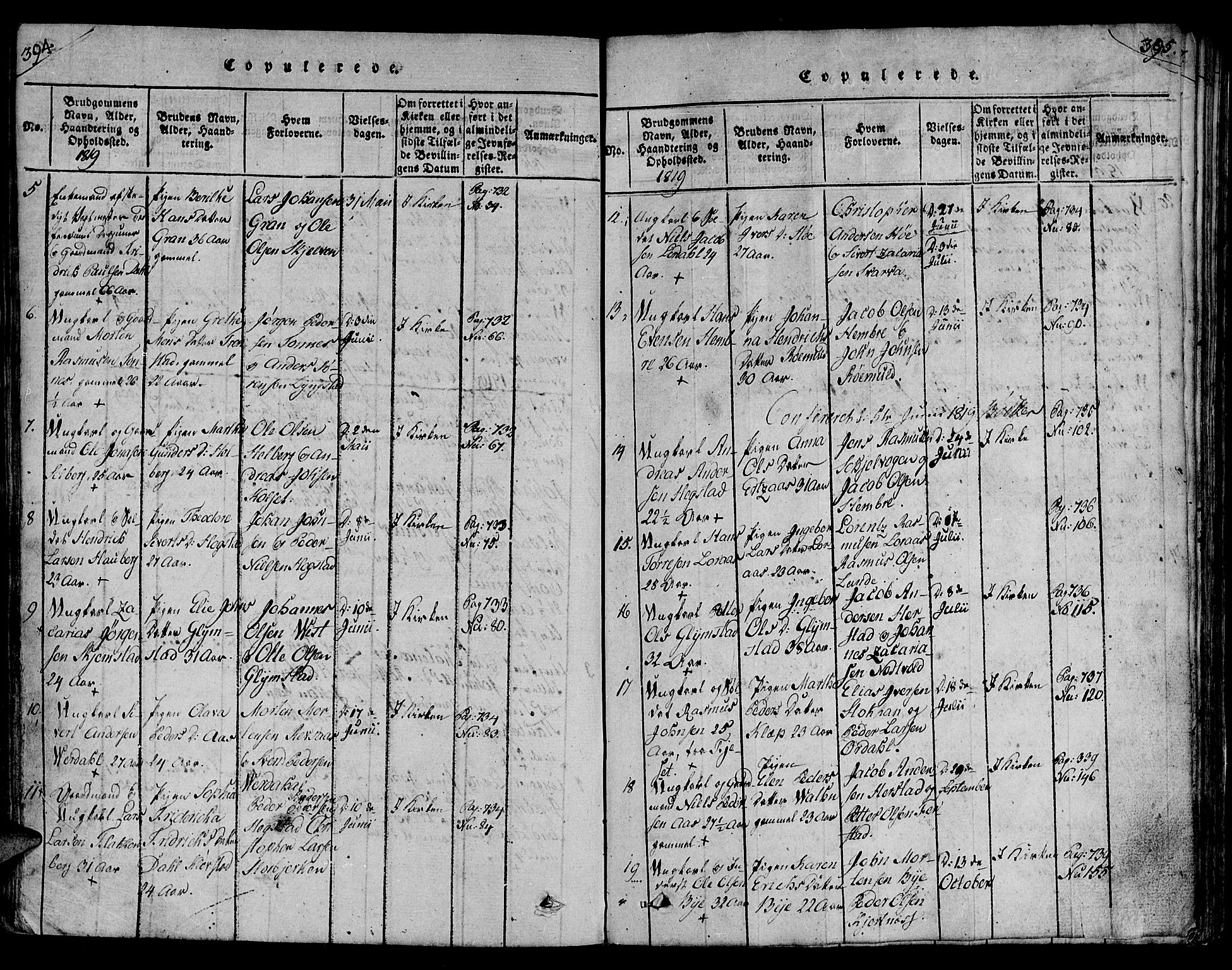 Ministerialprotokoller, klokkerbøker og fødselsregistre - Nord-Trøndelag, SAT/A-1458/730/L0275: Ministerialbok nr. 730A04, 1816-1822, s. 394-395