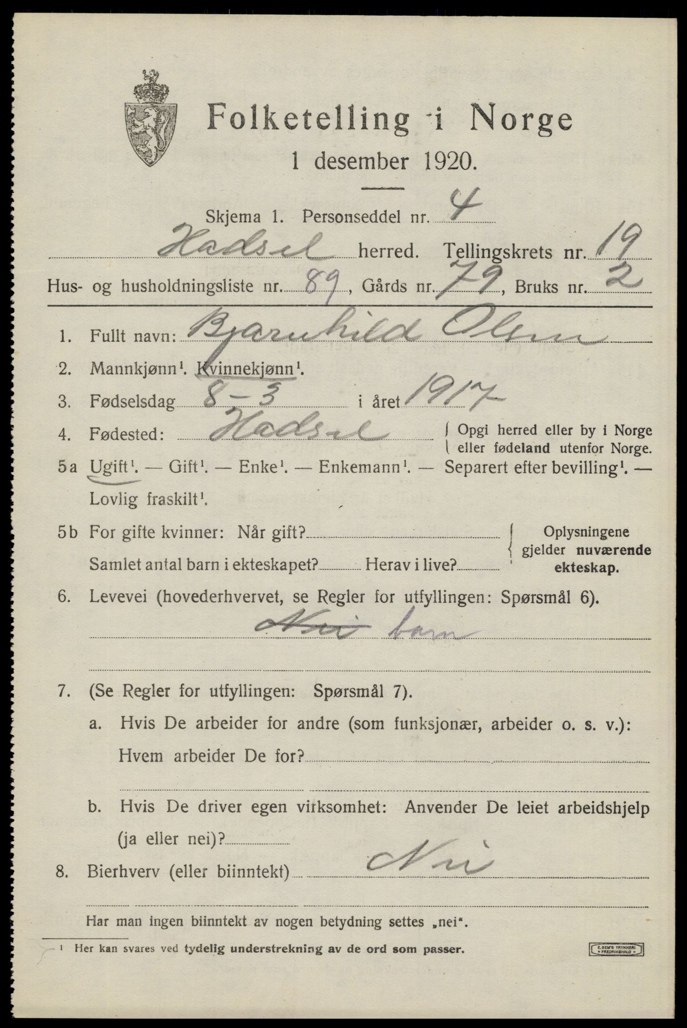 SAT, Folketelling 1920 for 1866 Hadsel herred, 1920, s. 18178