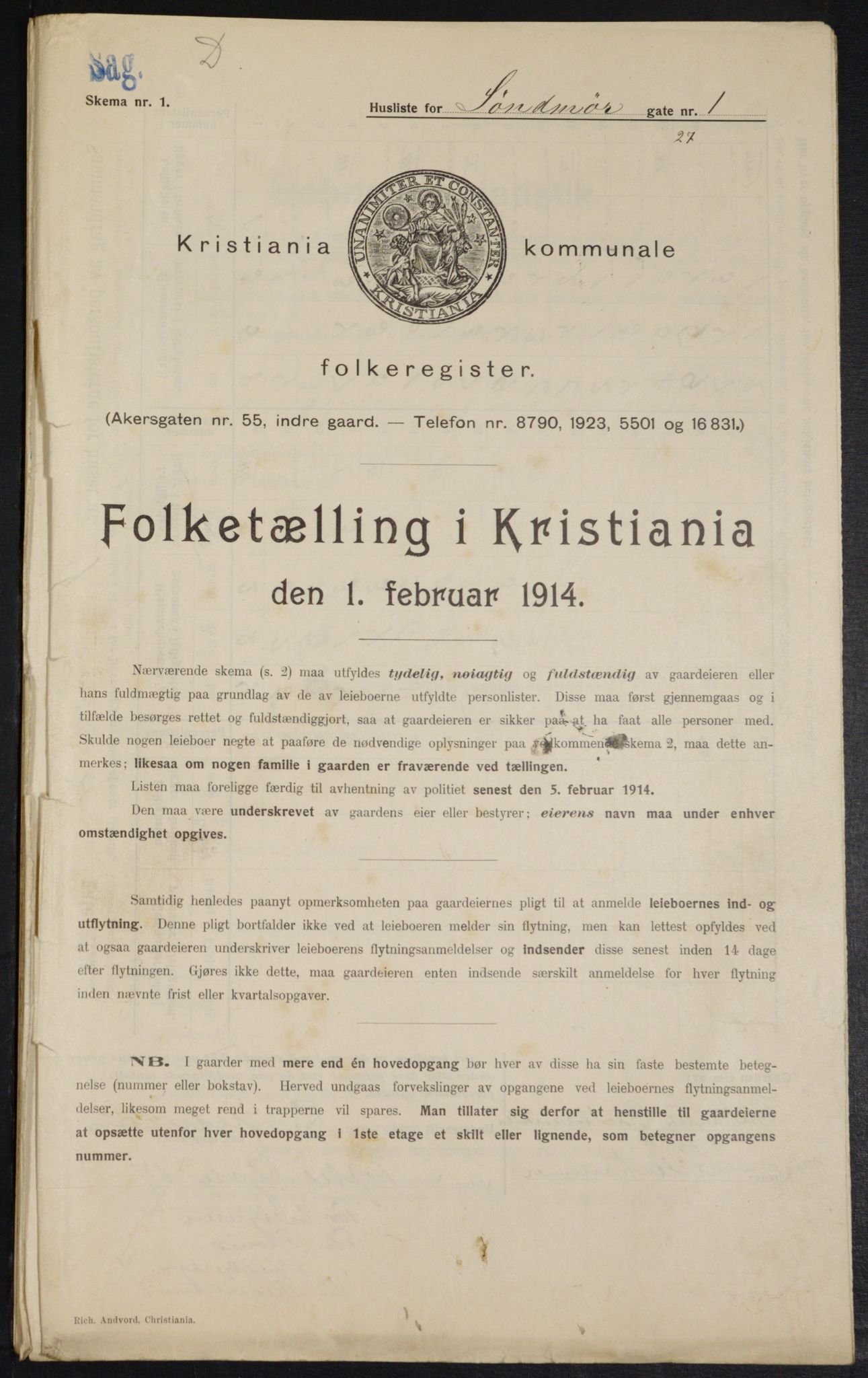 OBA, Kommunal folketelling 1.2.1914 for Kristiania, 1914, s. 105364