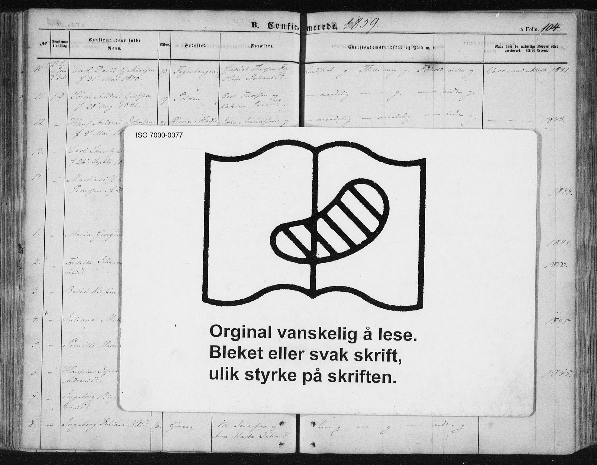 Ministerialprotokoller, klokkerbøker og fødselsregistre - Nordland, SAT/A-1459/891/L1300: Ministerialbok nr. 891A05, 1856-1870, s. 104