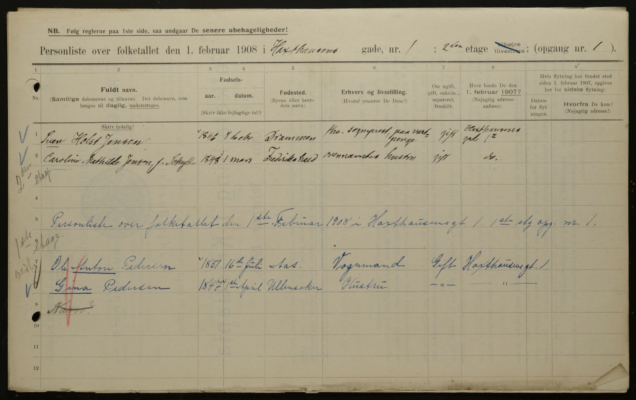 OBA, Kommunal folketelling 1.2.1908 for Kristiania kjøpstad, 1908, s. 32023
