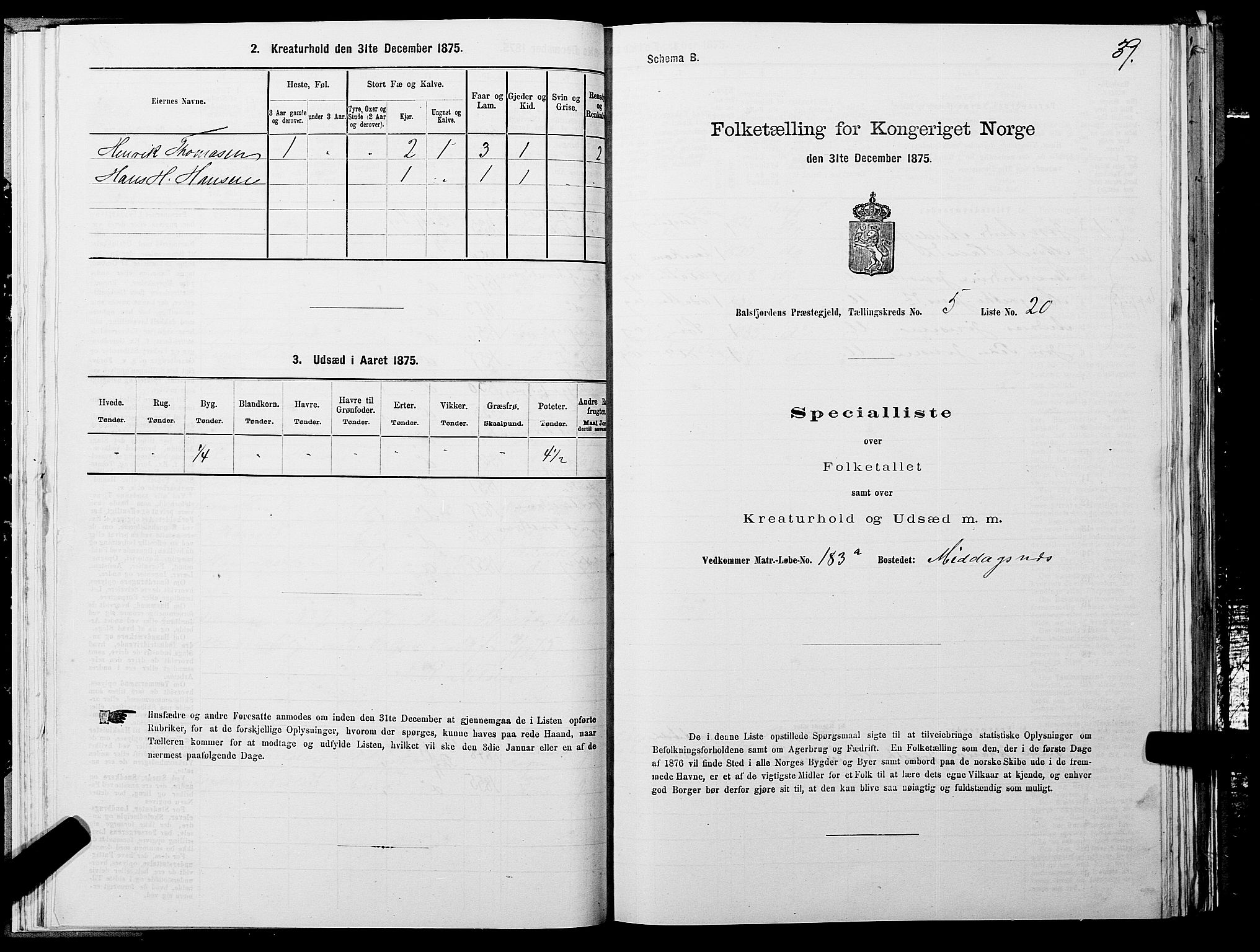 SATØ, Folketelling 1875 for 1933P Balsfjord prestegjeld, 1875, s. 3039