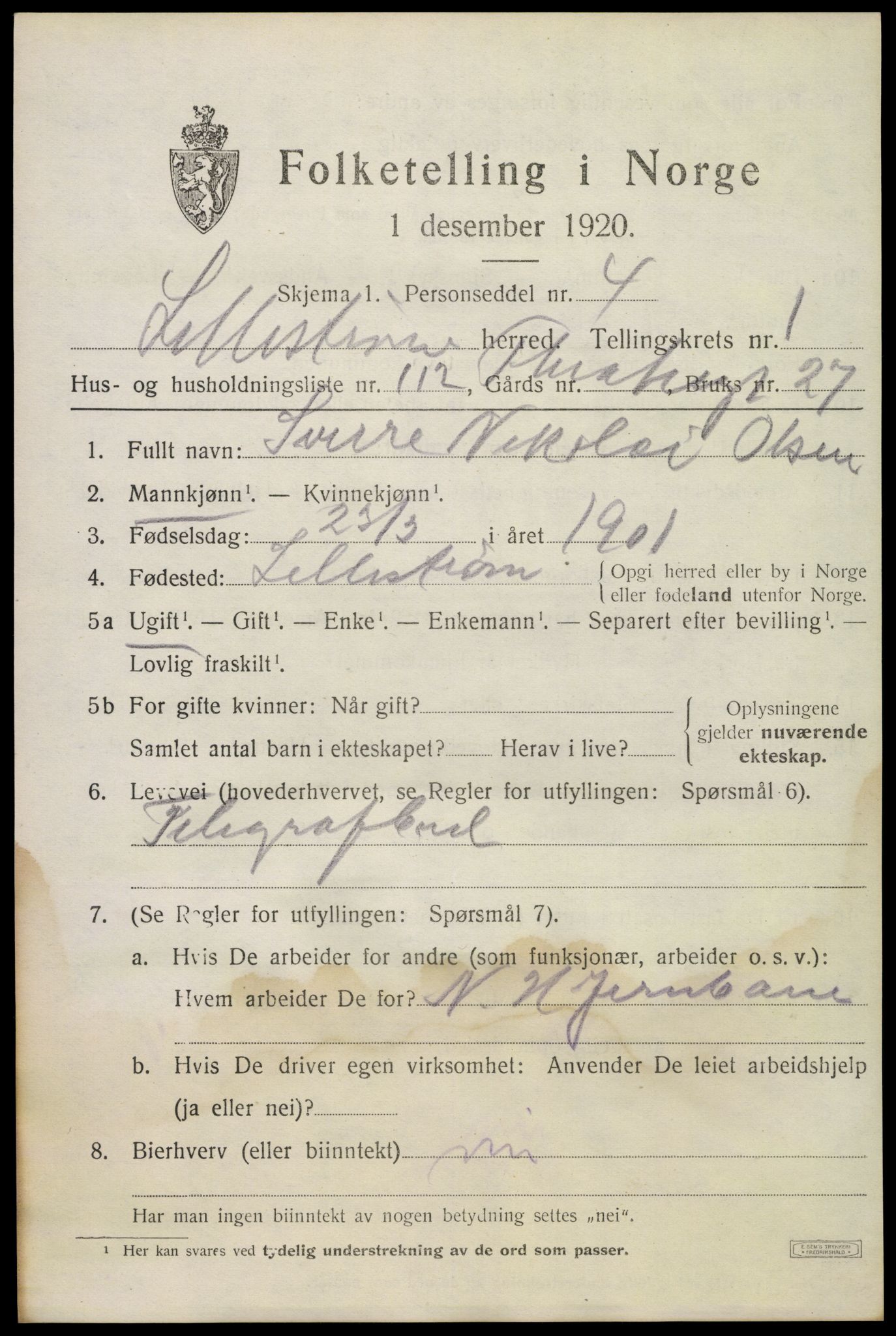 SAO, Folketelling 1920 for 0232 Lillestrøm herred, 1920, s. 3268