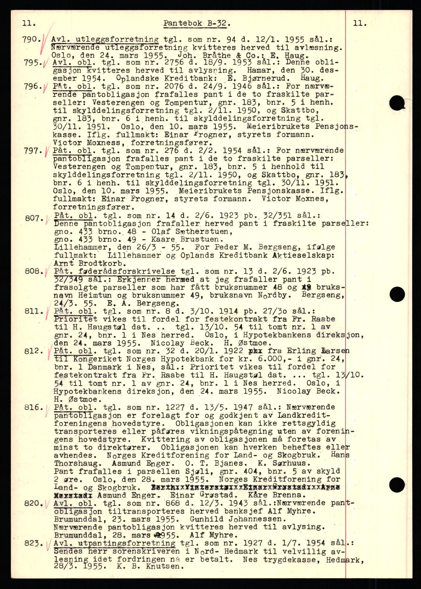 Nord-Hedmark sorenskriveri, SAH/TING-012/H/Hb/Hbf/L0032: Pantebok nr. B32, 1955-1955, Dagboknr: 790/1955