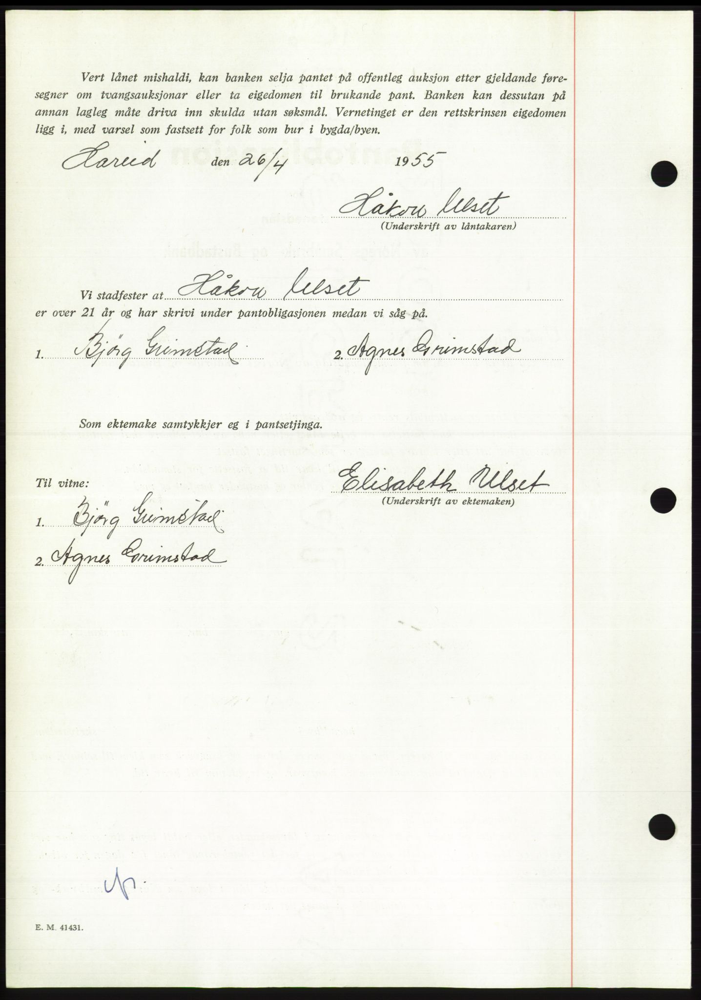 Søre Sunnmøre sorenskriveri, AV/SAT-A-4122/1/2/2C/L0126: Pantebok nr. 14B, 1954-1955, Dagboknr: 941/1955