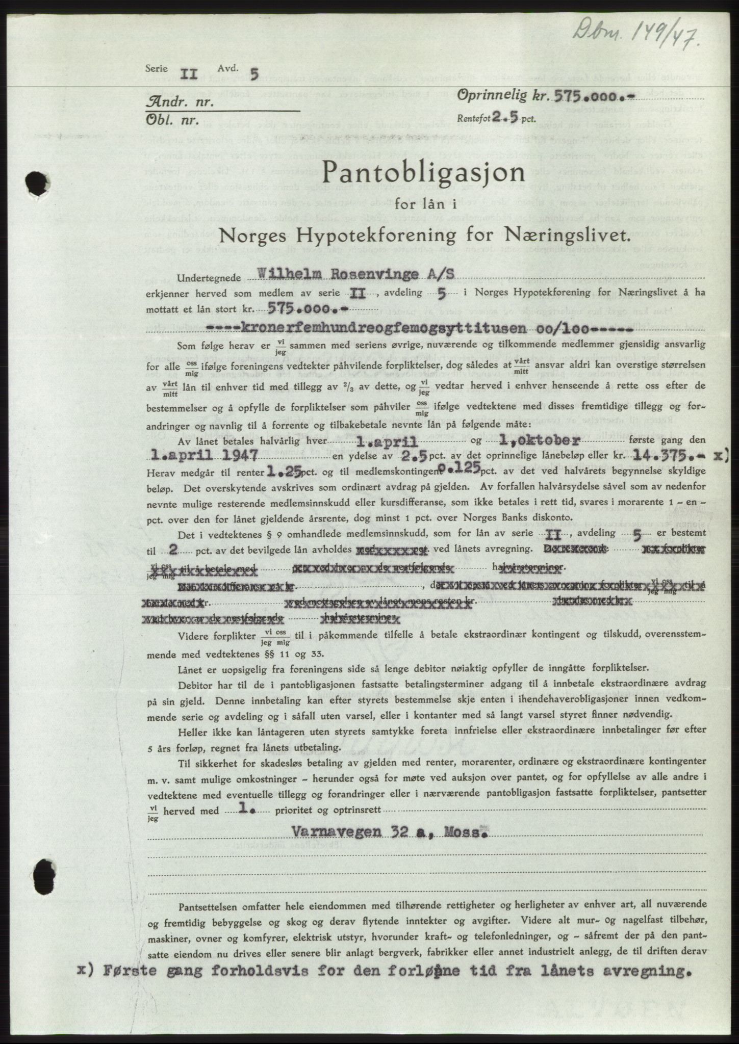 Moss sorenskriveri, SAO/A-10168: Pantebok nr. B16, 1946-1947, Dagboknr: 149/1947