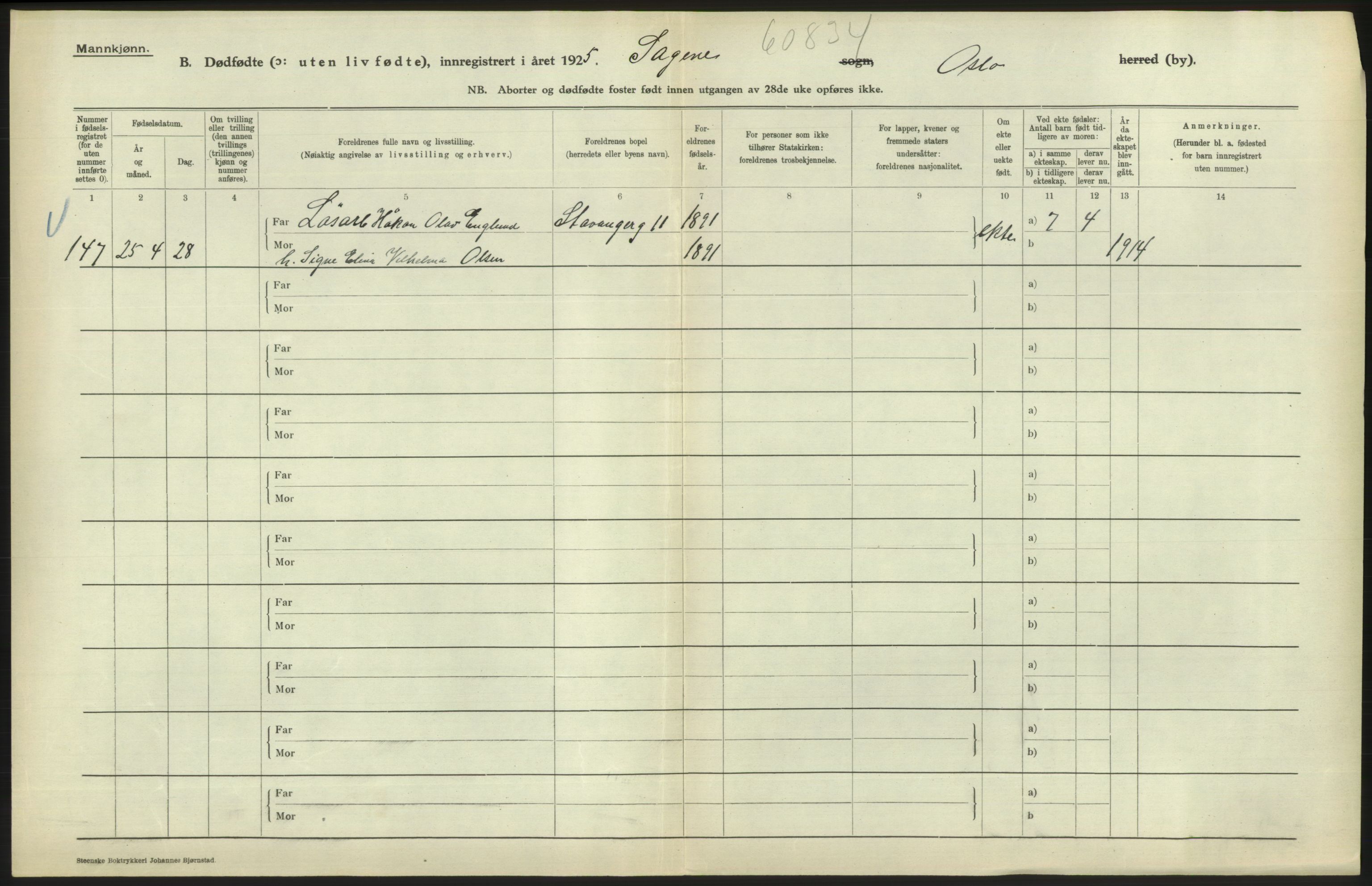 Statistisk sentralbyrå, Sosiodemografiske emner, Befolkning, AV/RA-S-2228/D/Df/Dfc/Dfce/L0010: Oslo: Døde kvinner, dødfødte, 1925, s. 80