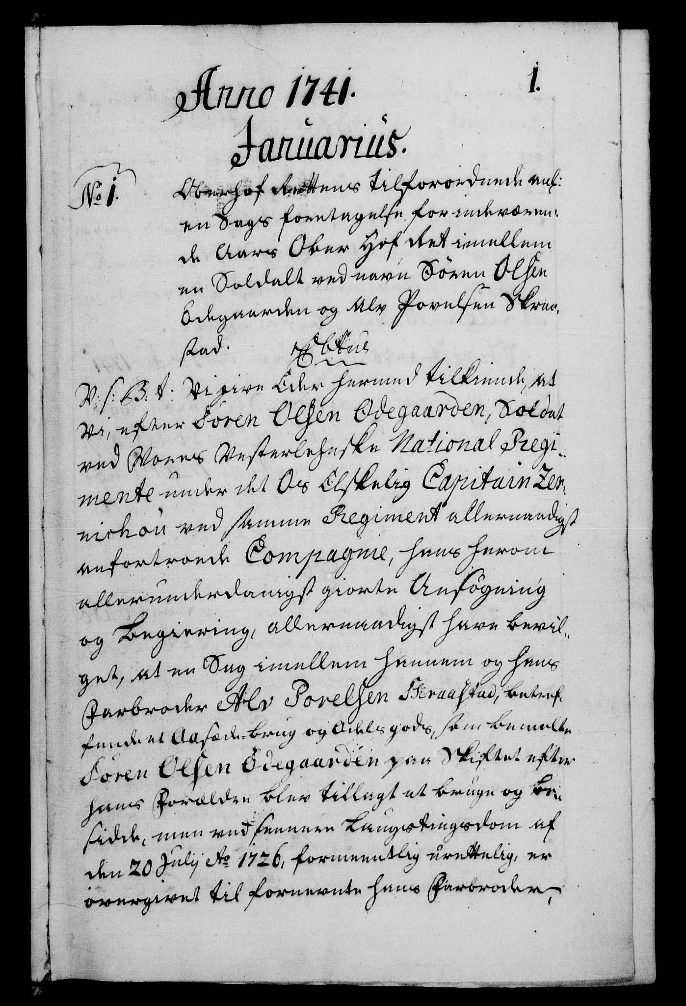 Danske Kanselli 1572-1799, AV/RA-EA-3023/F/Fc/Fca/Fcab/L0029: Norske tegnelser, 1741-1743, s. 1a
