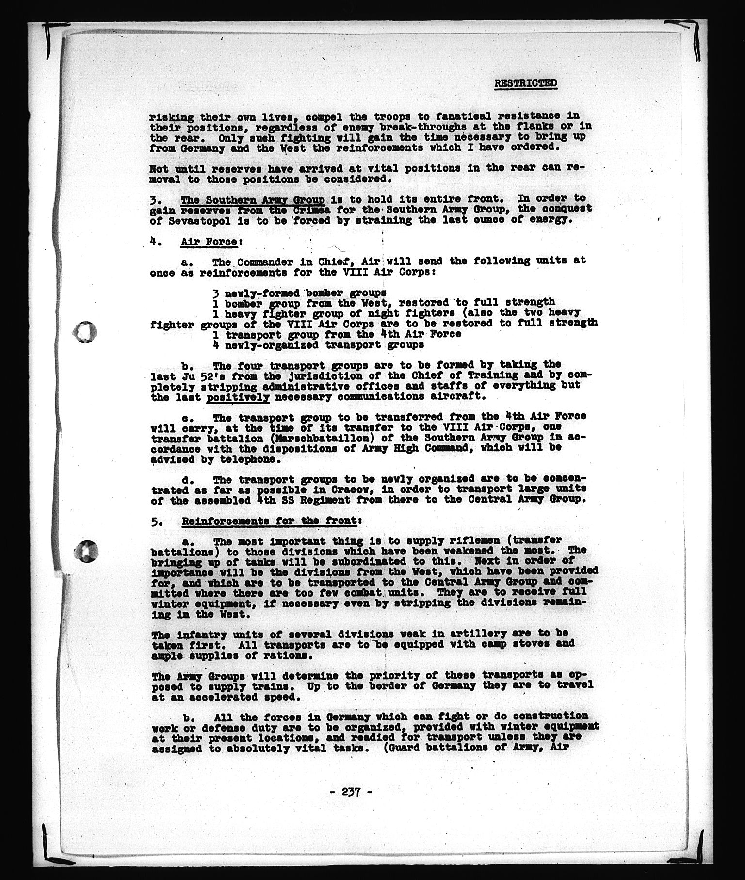 Documents Section, AV/RA-RAFA-2200/V/L0089: Amerikansk mikrofilm "Captured German Documents".
Box No. 728.  FKA jnr. 569/1954., 1939-1945, s. 249