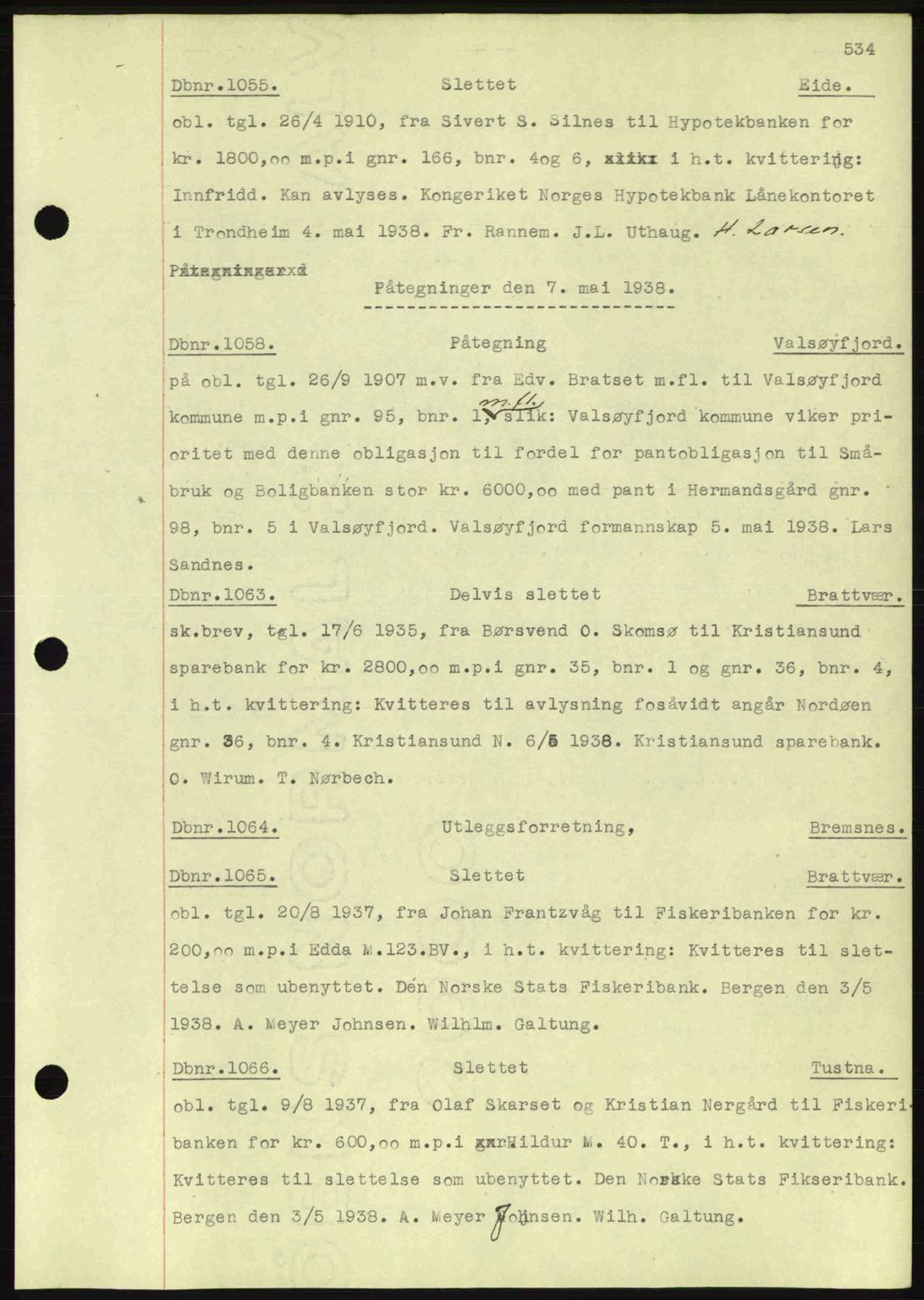 Nordmøre sorenskriveri, SAT/A-4132/1/2/2Ca: Pantebok nr. C80, 1936-1939, Dagboknr: 1055/1938