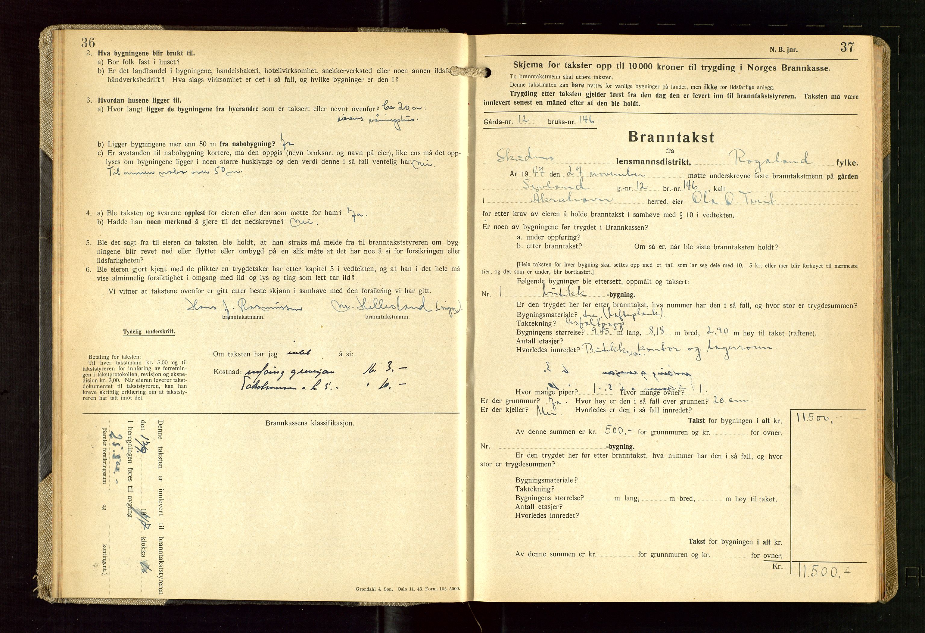 Skudenes lensmannskontor, SAST/A-100444/Gob/L0003: "Brandtakstprotokoll", 1942-1954, s. 36-37