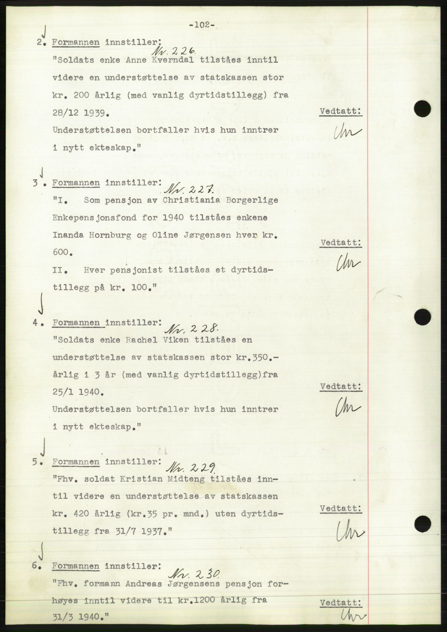 Administrasjonsrådet, RA/S-1004/A/L0002: Vedtaksprotokoll 16/4-25/9, 1940, s. 106