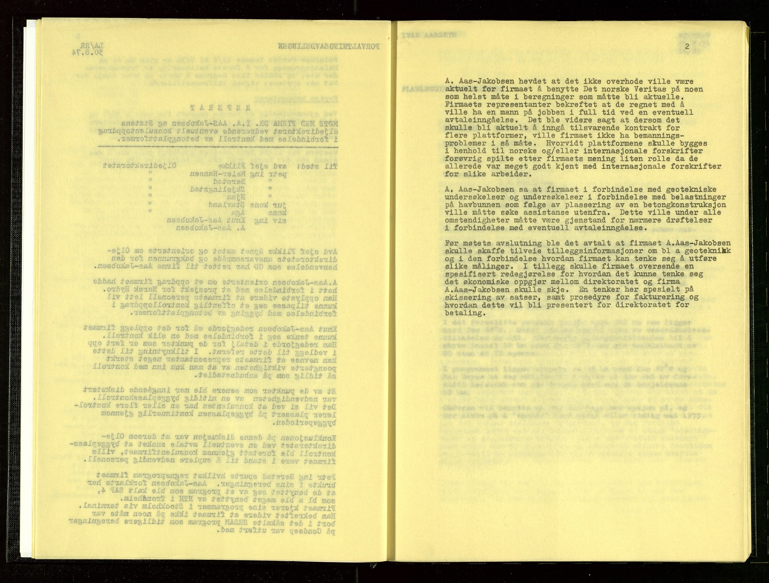 Oljedirektoratet, AV/SAST-A-101366/Aa/L0002: Referatprotokoller, 1974