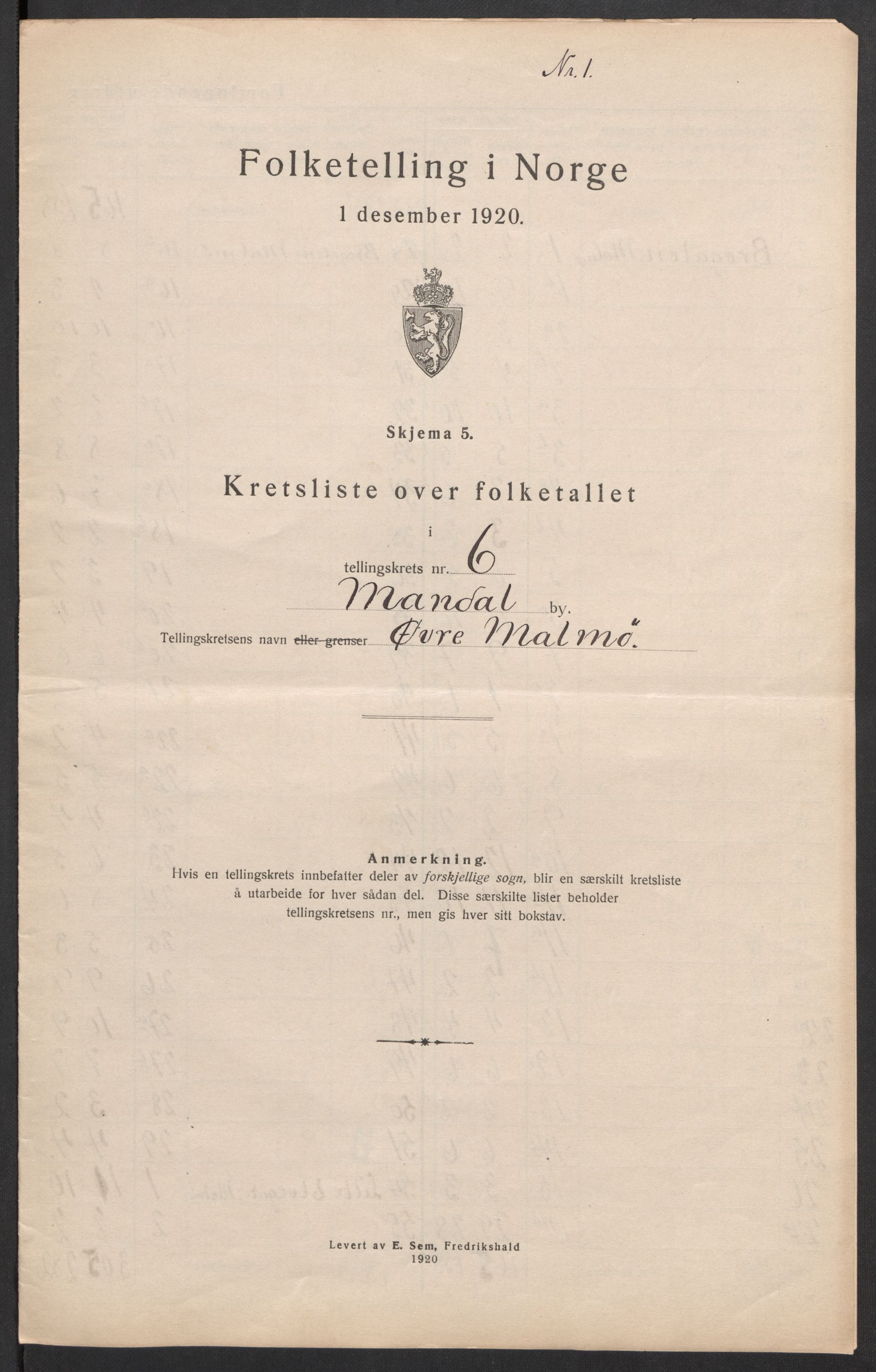 SAK, Folketelling 1920 for 1002 Mandal ladested, 1920, s. 33