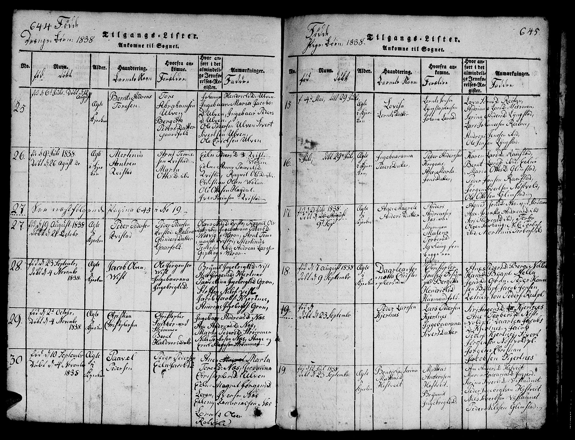 Ministerialprotokoller, klokkerbøker og fødselsregistre - Nord-Trøndelag, AV/SAT-A-1458/730/L0298: Klokkerbok nr. 730C01, 1816-1849, s. 644-645