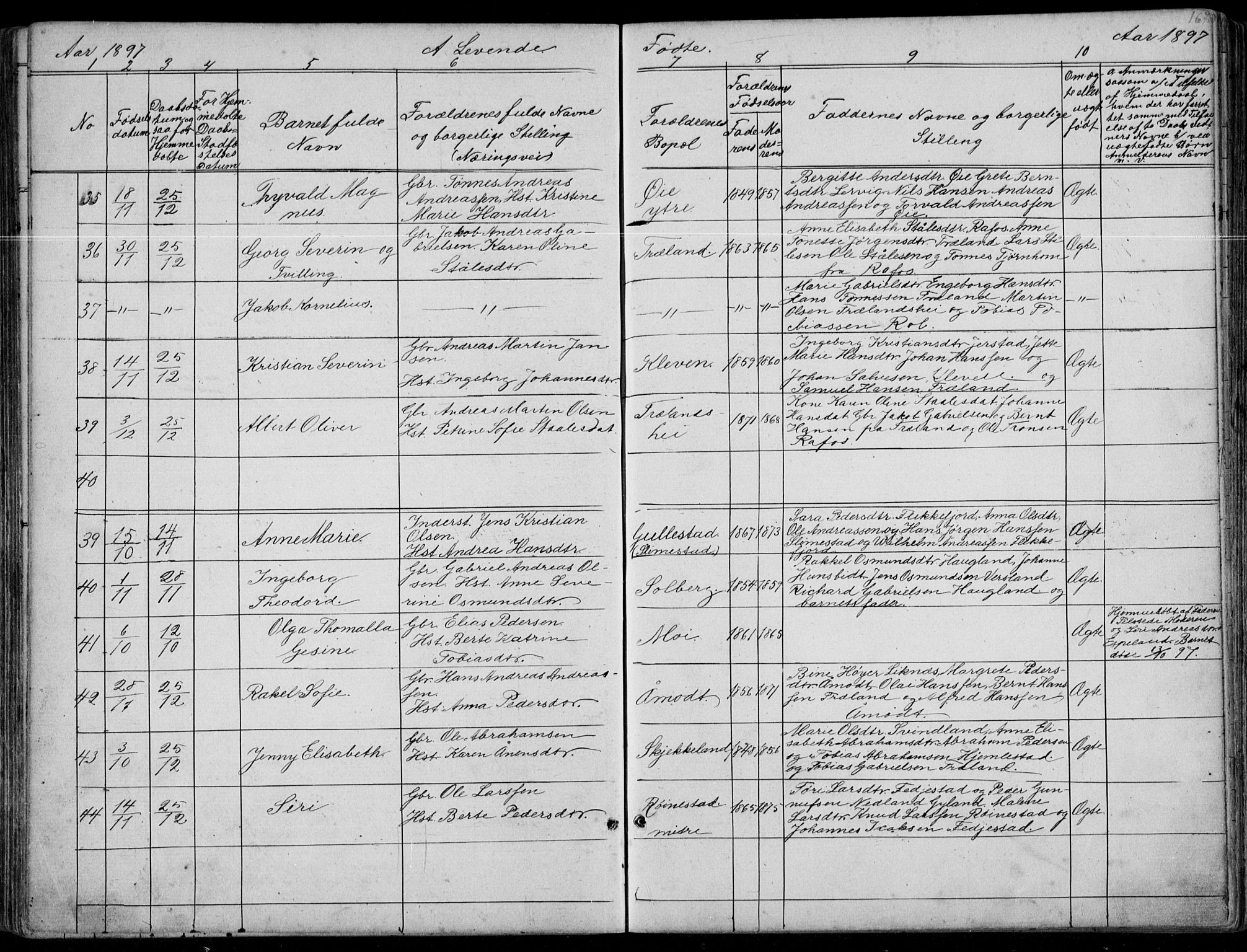 Kvinesdal sokneprestkontor, AV/SAK-1111-0026/F/Fb/Fbb/L0002: Klokkerbok nr. B 2, 1873-1897, s. 167