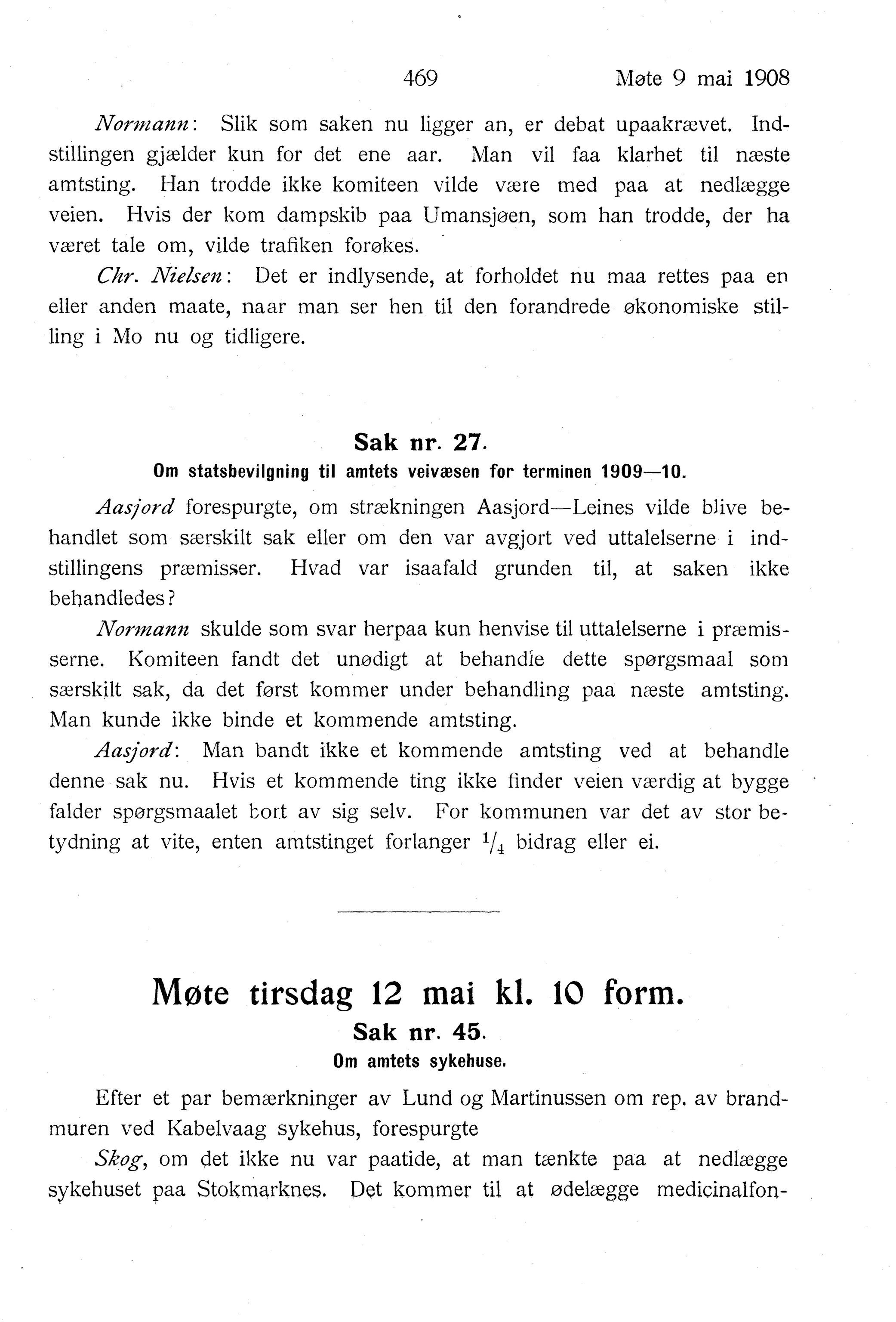 Nordland Fylkeskommune. Fylkestinget, AIN/NFK-17/176/A/Ac/L0031: Fylkestingsforhandlinger 1908, 1908