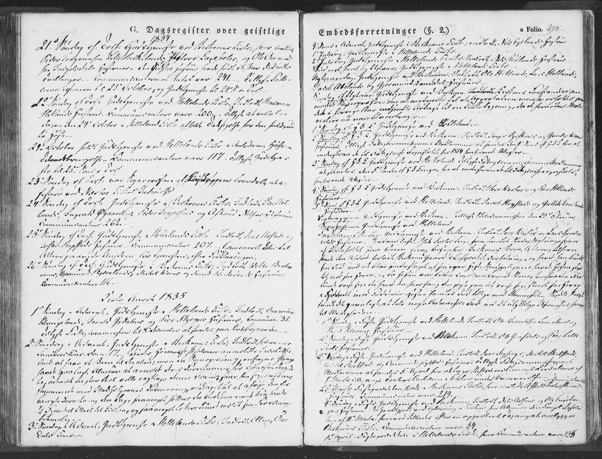 Helleland sokneprestkontor, SAST/A-101810: Ministerialbok nr. A 6.2, 1834-1863, s. 495
