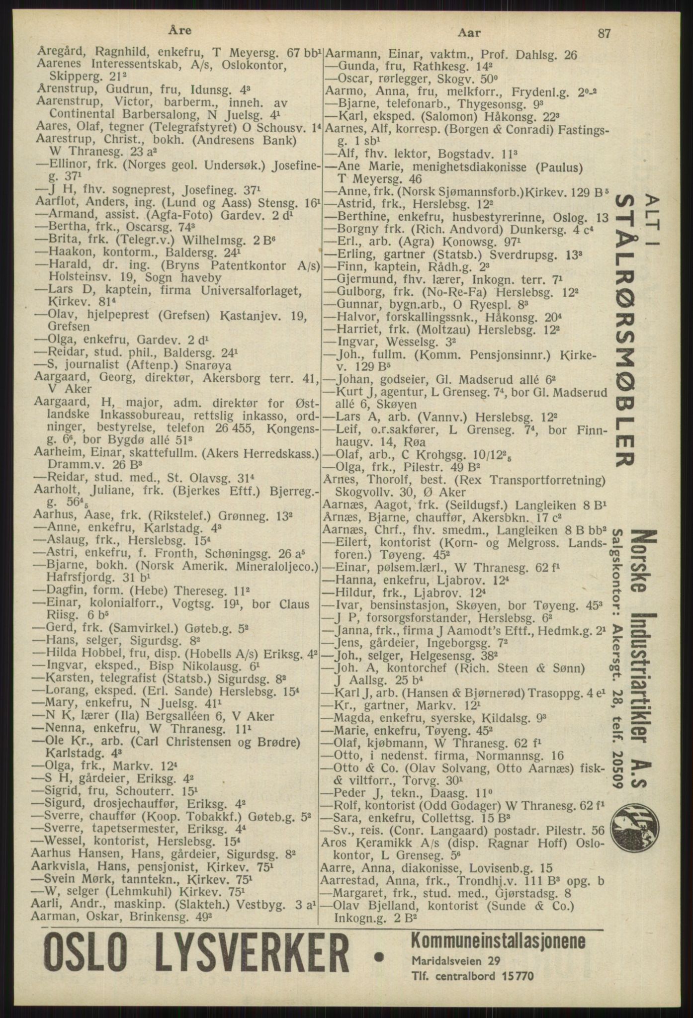 Kristiania/Oslo adressebok, PUBL/-, 1939, s. 87