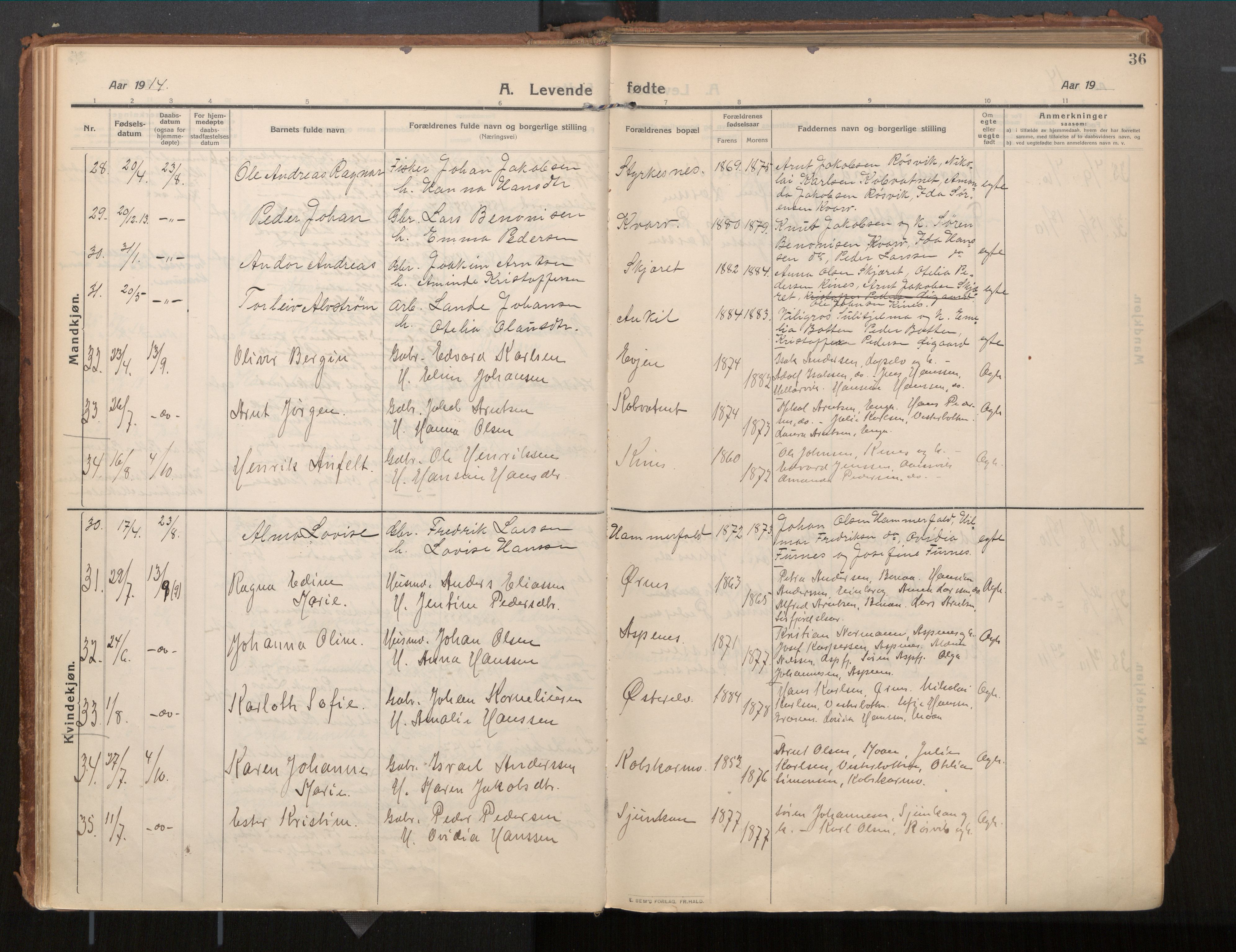 Ministerialprotokoller, klokkerbøker og fødselsregistre - Nordland, AV/SAT-A-1459/854/L0784: Ministerialbok nr. 854A07, 1910-1922, s. 36
