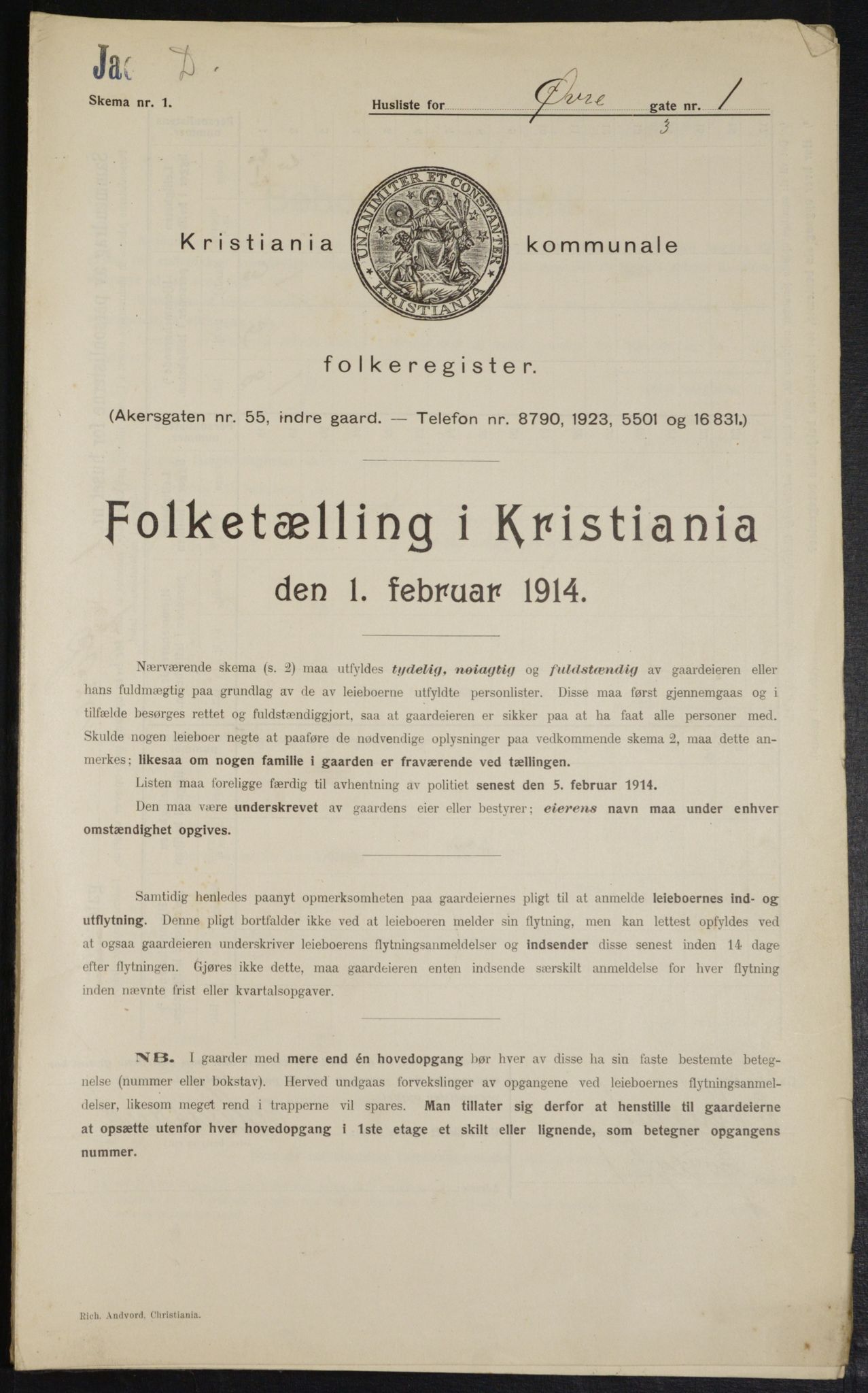 OBA, Kommunal folketelling 1.2.1914 for Kristiania, 1914, s. 130791