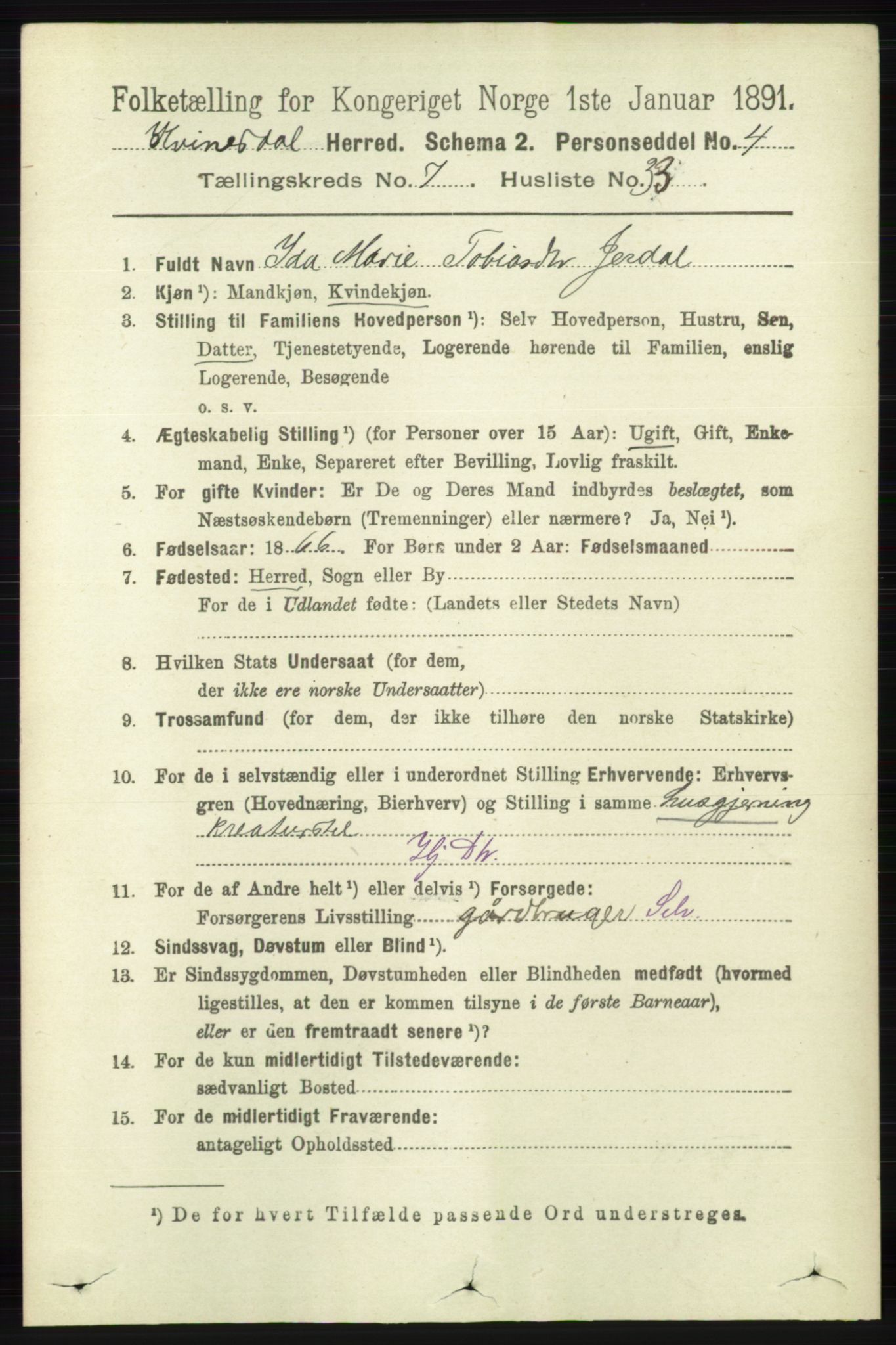 RA, Folketelling 1891 for 1037 Kvinesdal herred, 1891, s. 2628