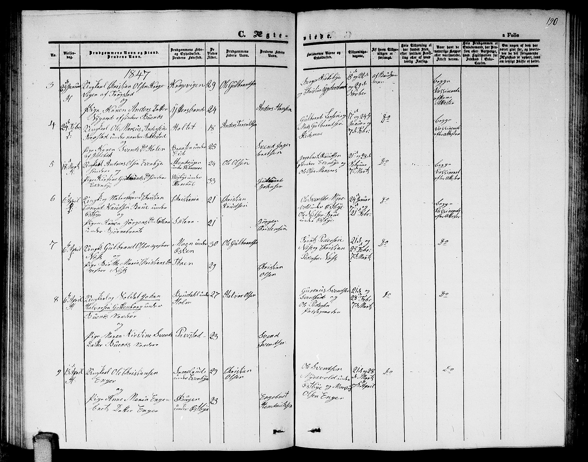 Høland prestekontor Kirkebøker, AV/SAO-A-10346a/G/Ga/L0003: Klokkerbok nr. I 3, 1846-1853, s. 190