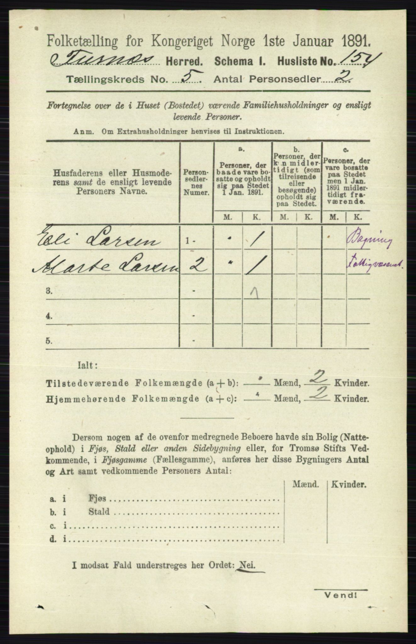 RA, Folketelling 1891 for 0413 Furnes herred, 1891, s. 3152