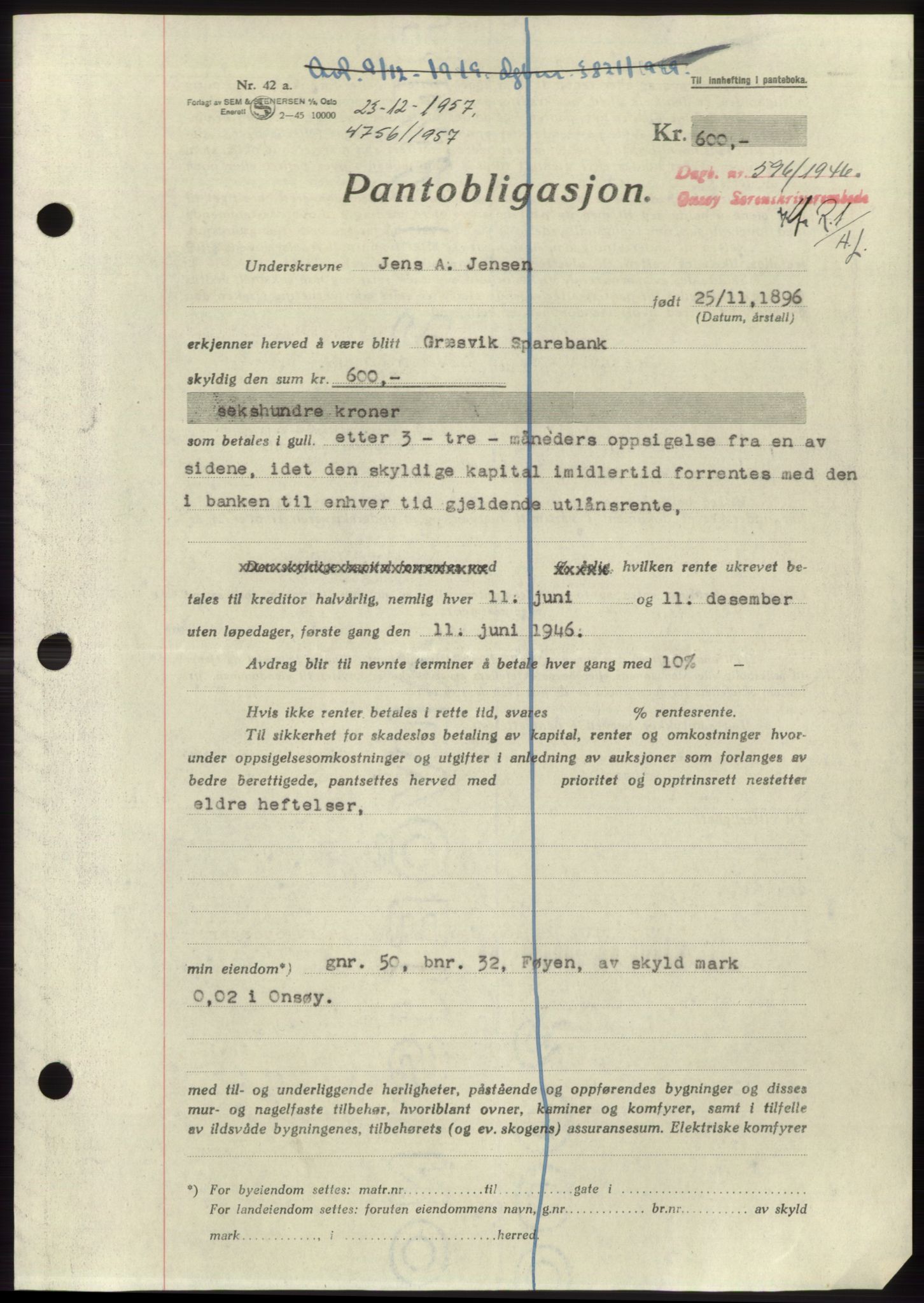 Onsøy sorenskriveri, SAO/A-10474/G/Ga/Gac/L0004: Pantebok nr. B4, 1944-1946, Dagboknr: 596/1946