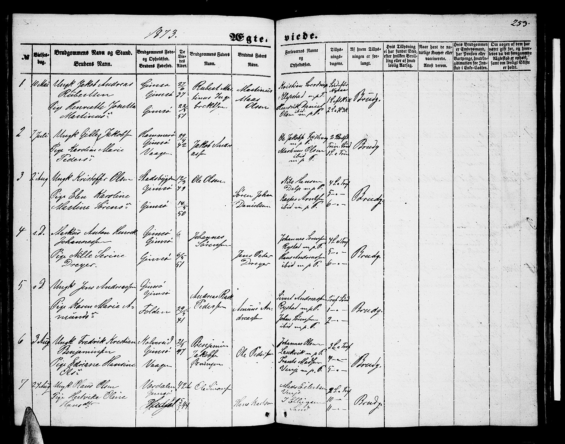 Ministerialprotokoller, klokkerbøker og fødselsregistre - Nordland, SAT/A-1459/876/L1102: Klokkerbok nr. 876C01, 1852-1886, s. 253