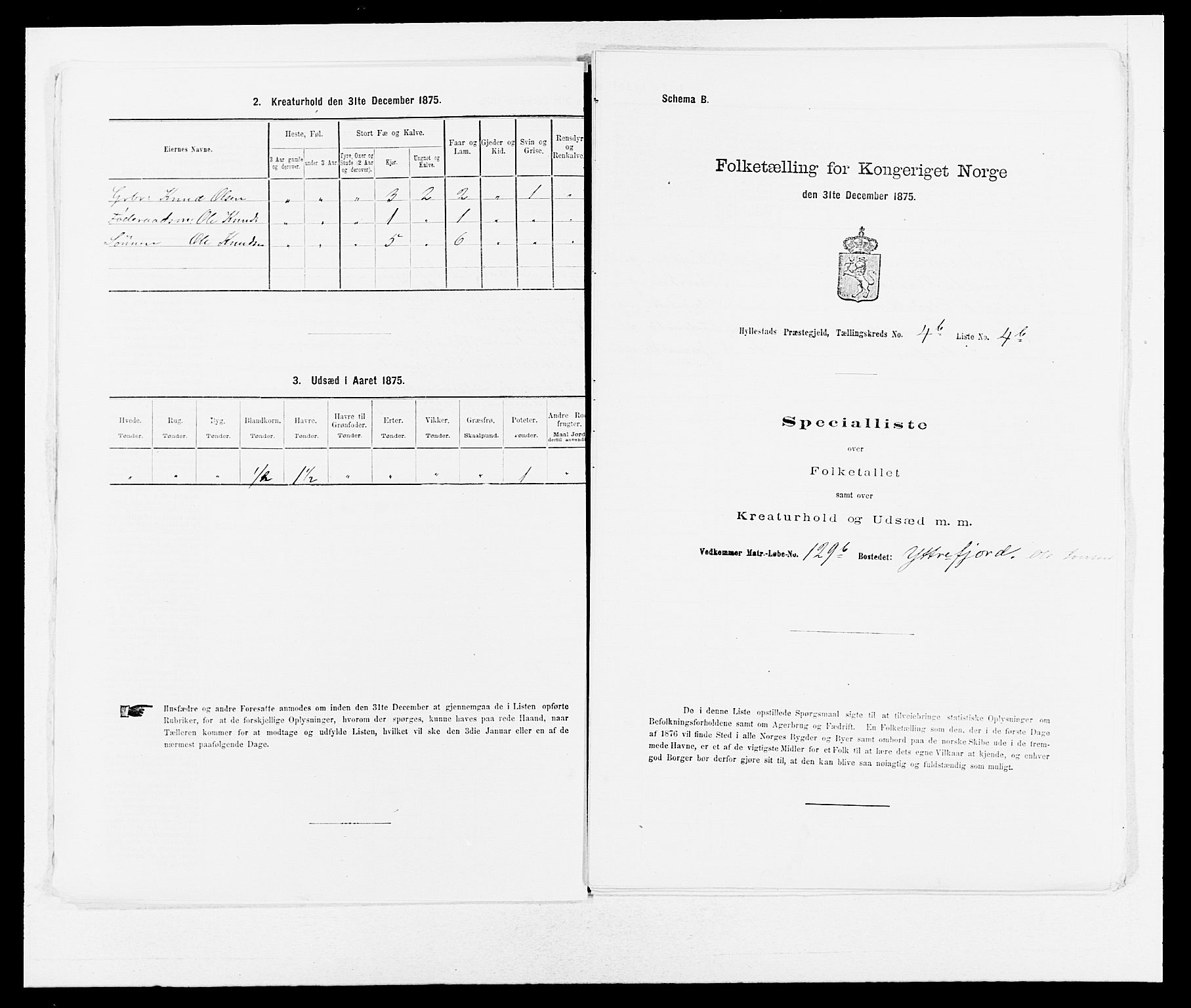 SAB, Folketelling 1875 for 1413P Hyllestad prestegjeld, 1875, s. 438