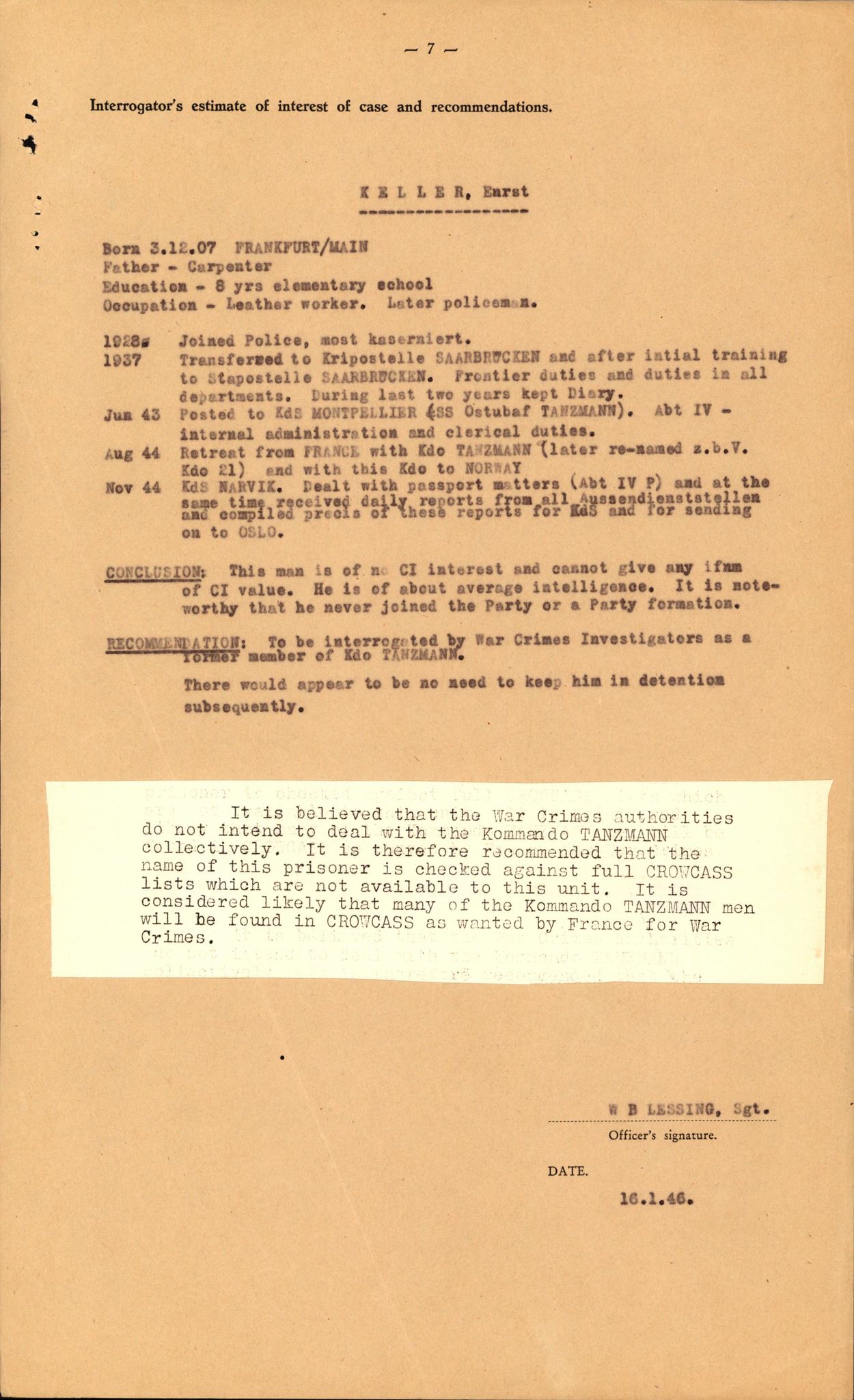 Forsvaret, Forsvarets overkommando II, AV/RA-RAFA-3915/D/Db/L0016: CI Questionaires. Tyske okkupasjonsstyrker i Norge. Tyskere., 1945-1946, s. 38