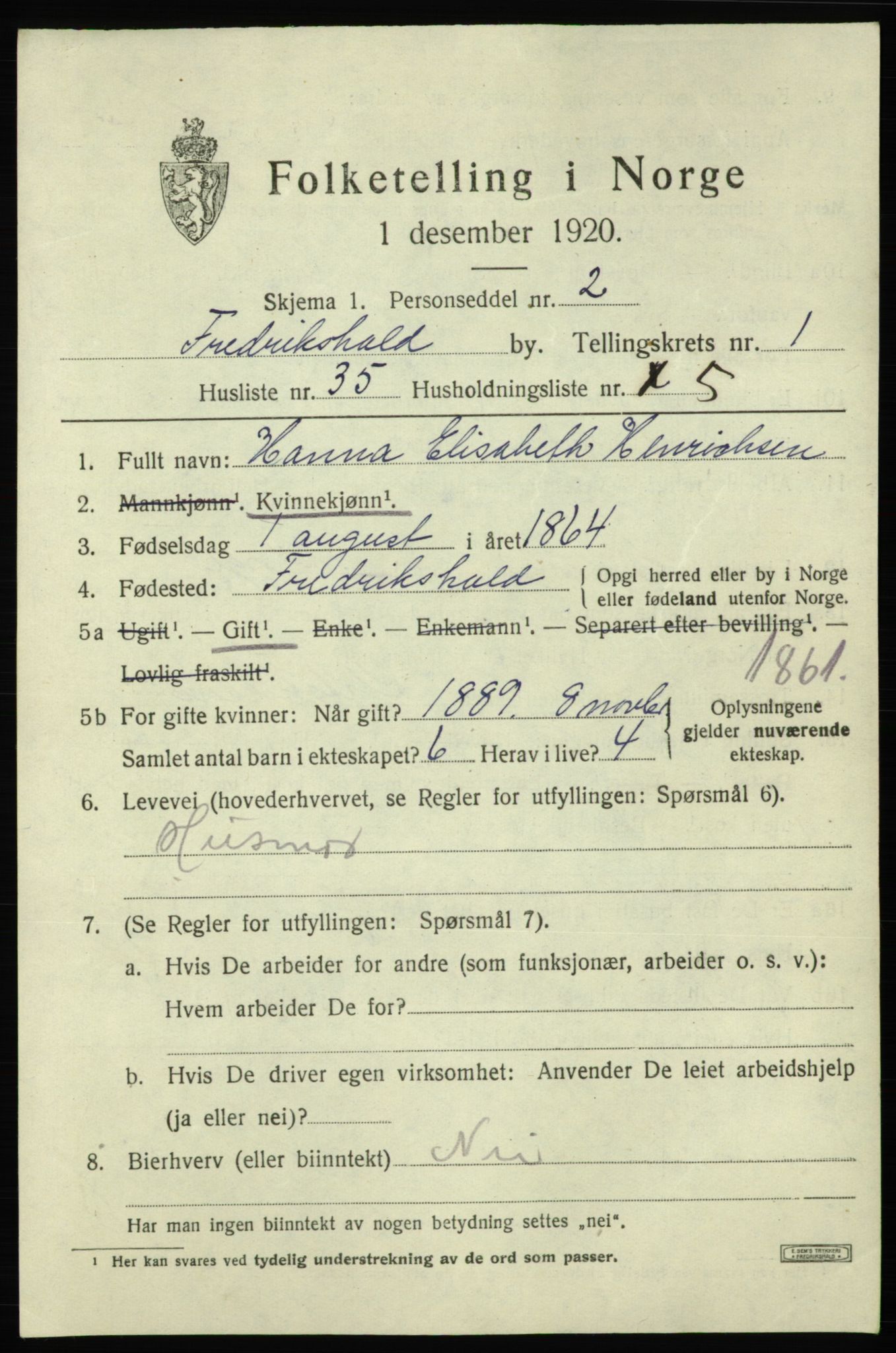 SAO, Folketelling 1920 for 0101 Fredrikshald kjøpstad, 1920, s. 8737