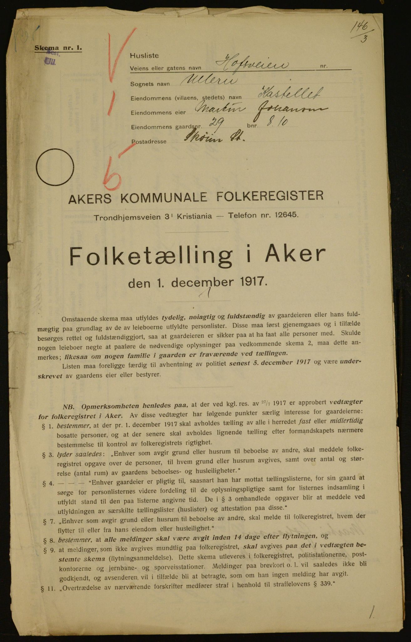 OBA, Kommunal folketelling 1.12.1917 for Aker, 1917, s. 4346