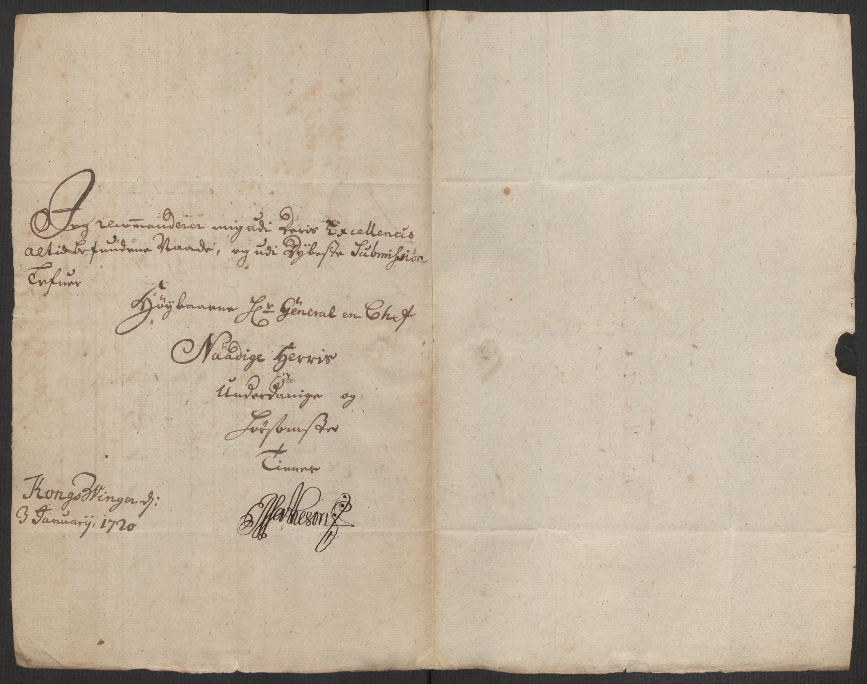 Kommanderende general (KG I) med Det norske krigsdirektorium, AV/RA-EA-5419/D/L0168: Kongsvinger festning: Brev, regnskapsekstrakter og inventarlister, 1720