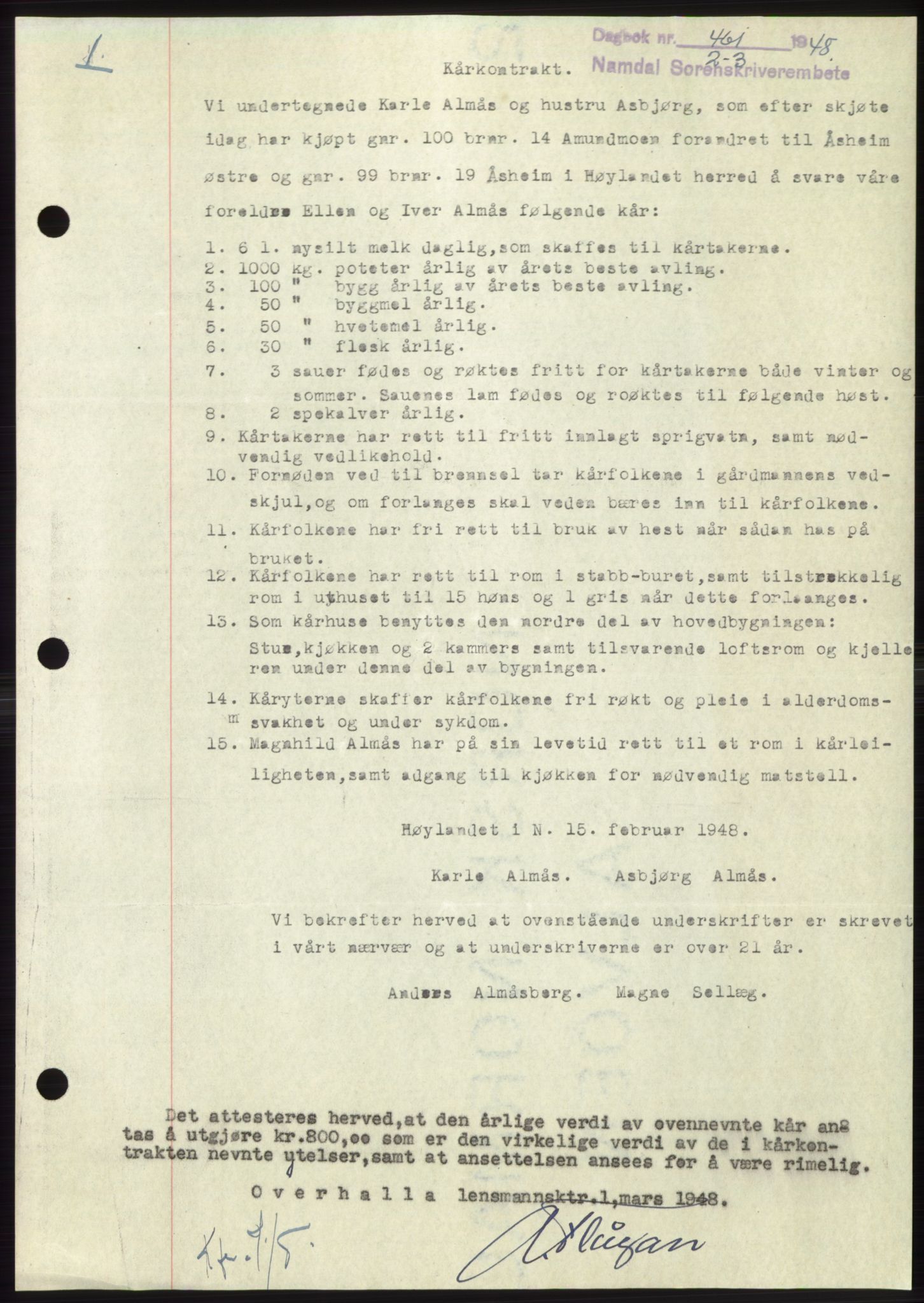 Namdal sorenskriveri, SAT/A-4133/1/2/2C: Pantebok nr. -, 1947-1948, Dagboknr: 461/1948