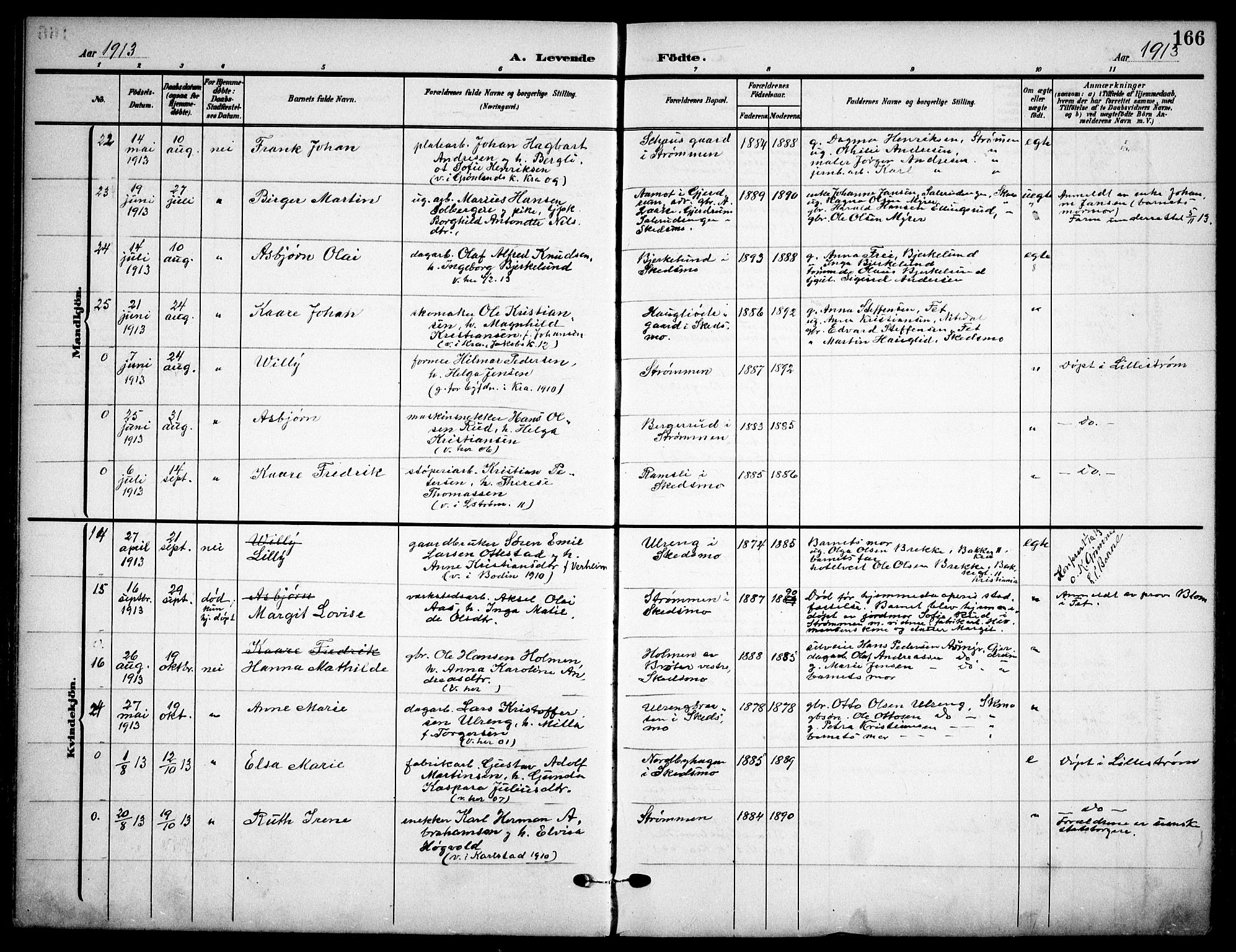 Skedsmo prestekontor Kirkebøker, AV/SAO-A-10033a/F/Fa/L0015: Ministerialbok nr. I 15, 1902-1917, s. 166