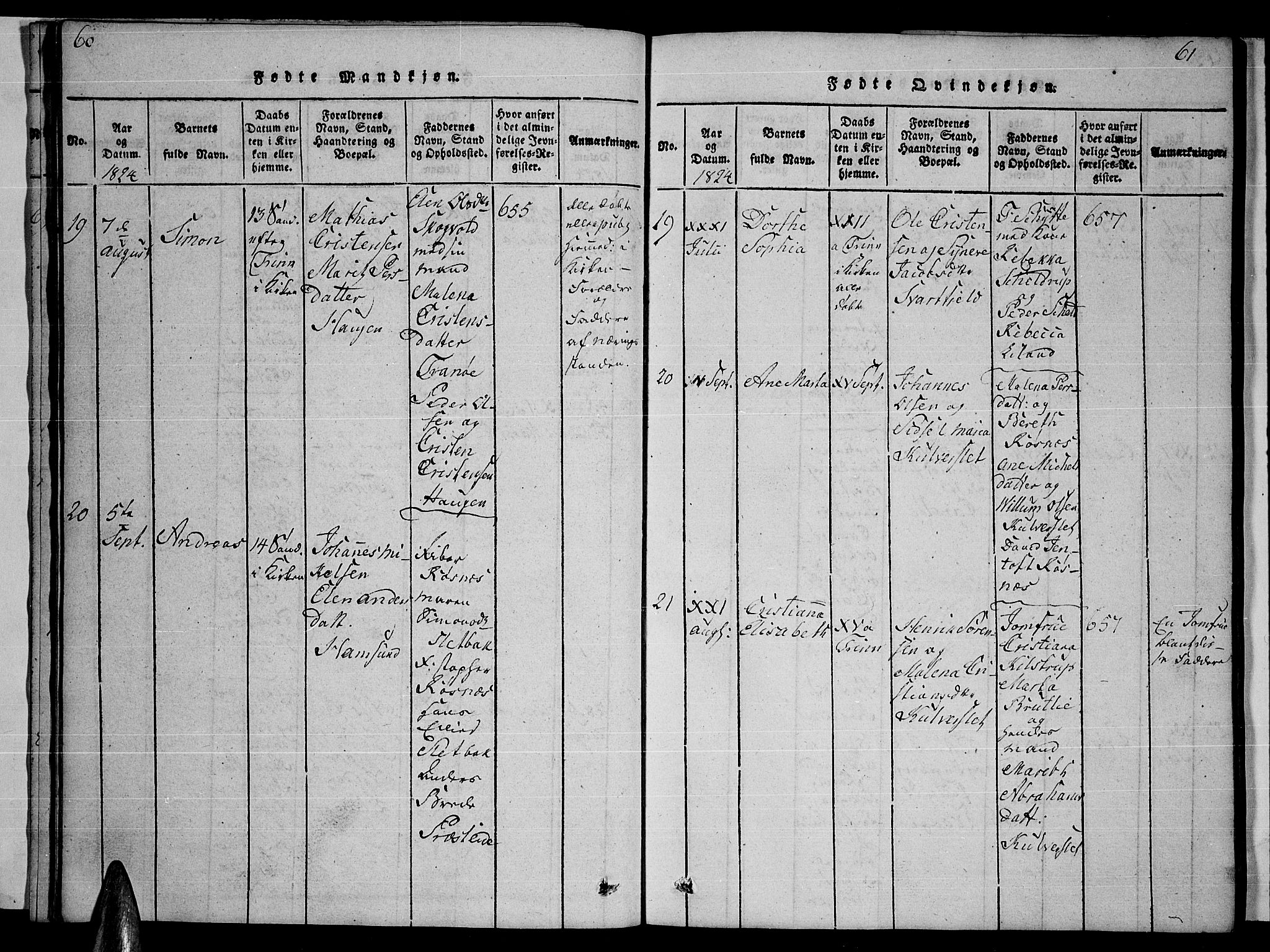 Ministerialprotokoller, klokkerbøker og fødselsregistre - Nordland, AV/SAT-A-1459/859/L0855: Klokkerbok nr. 859C01, 1821-1839, s. 60-61