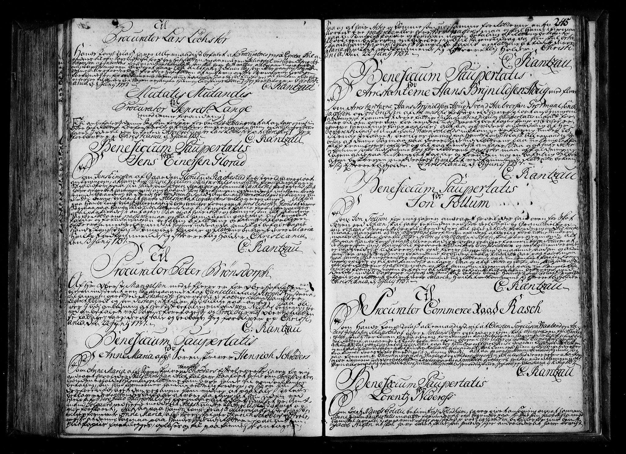 Stattholderembetet 1572-1771, RA/EA-2870/Be/L0011: Kopibok for beneficia paupertatis, 1726-1739, s. 244b-245a