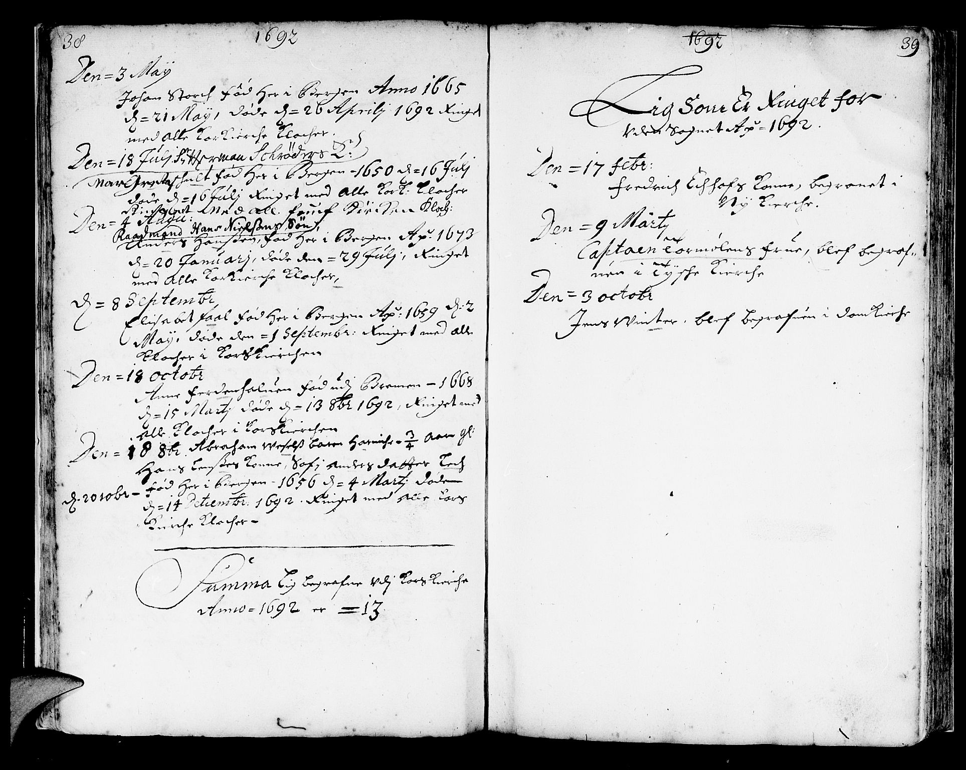 Korskirken sokneprestembete, AV/SAB-A-76101/H/Haa/L0010: Ministerialbok nr. A 10, 1688-1703, s. 38-39