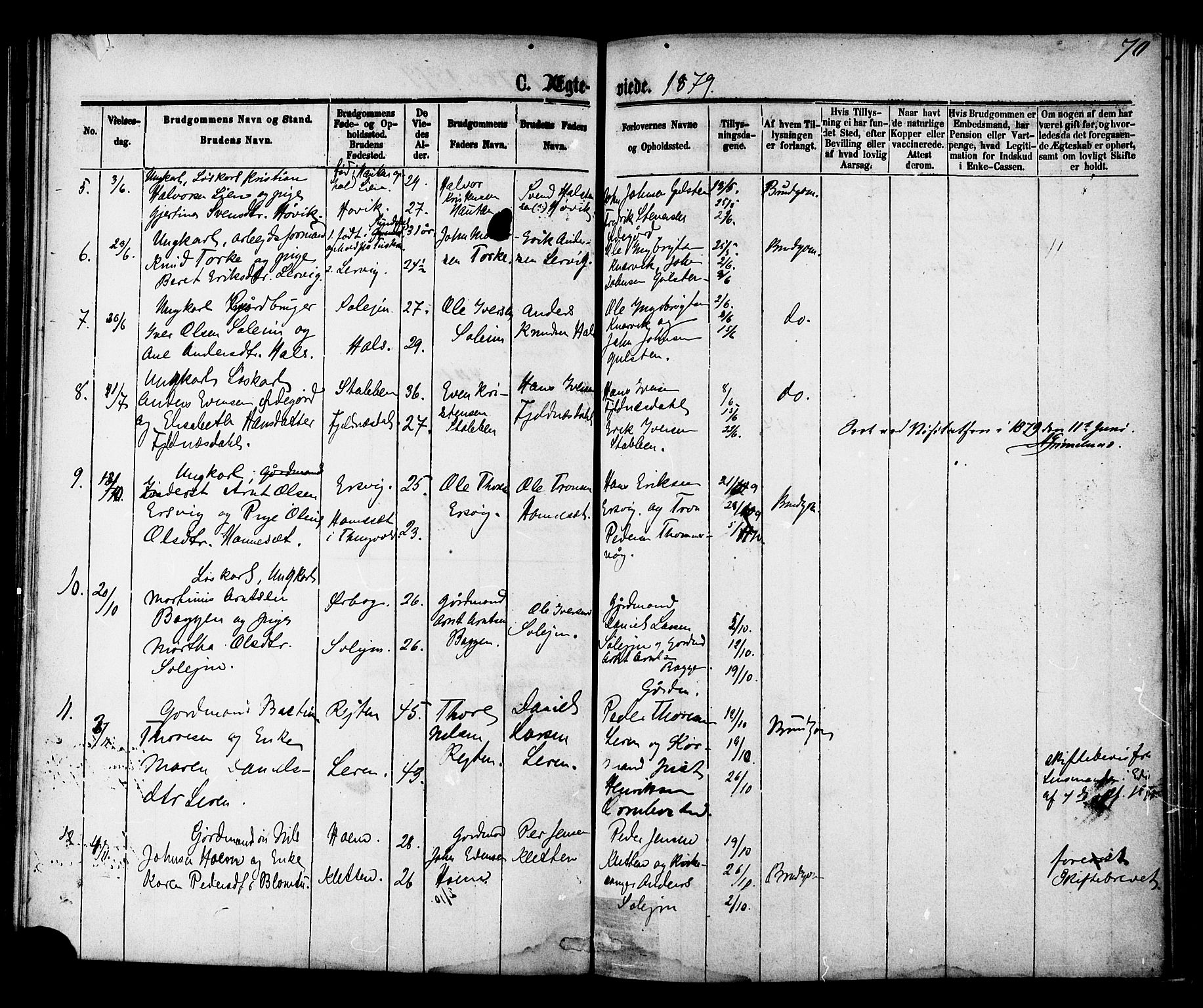 Ministerialprotokoller, klokkerbøker og fødselsregistre - Møre og Romsdal, AV/SAT-A-1454/577/L0895: Ministerialbok nr. 577A02, 1875-1879, s. 70