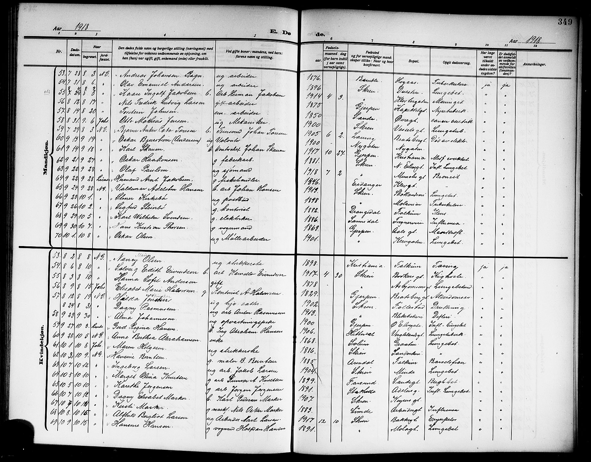 Skien kirkebøker, AV/SAKO-A-302/G/Ga/L0009: Klokkerbok nr. 9, 1910-1920, s. 349