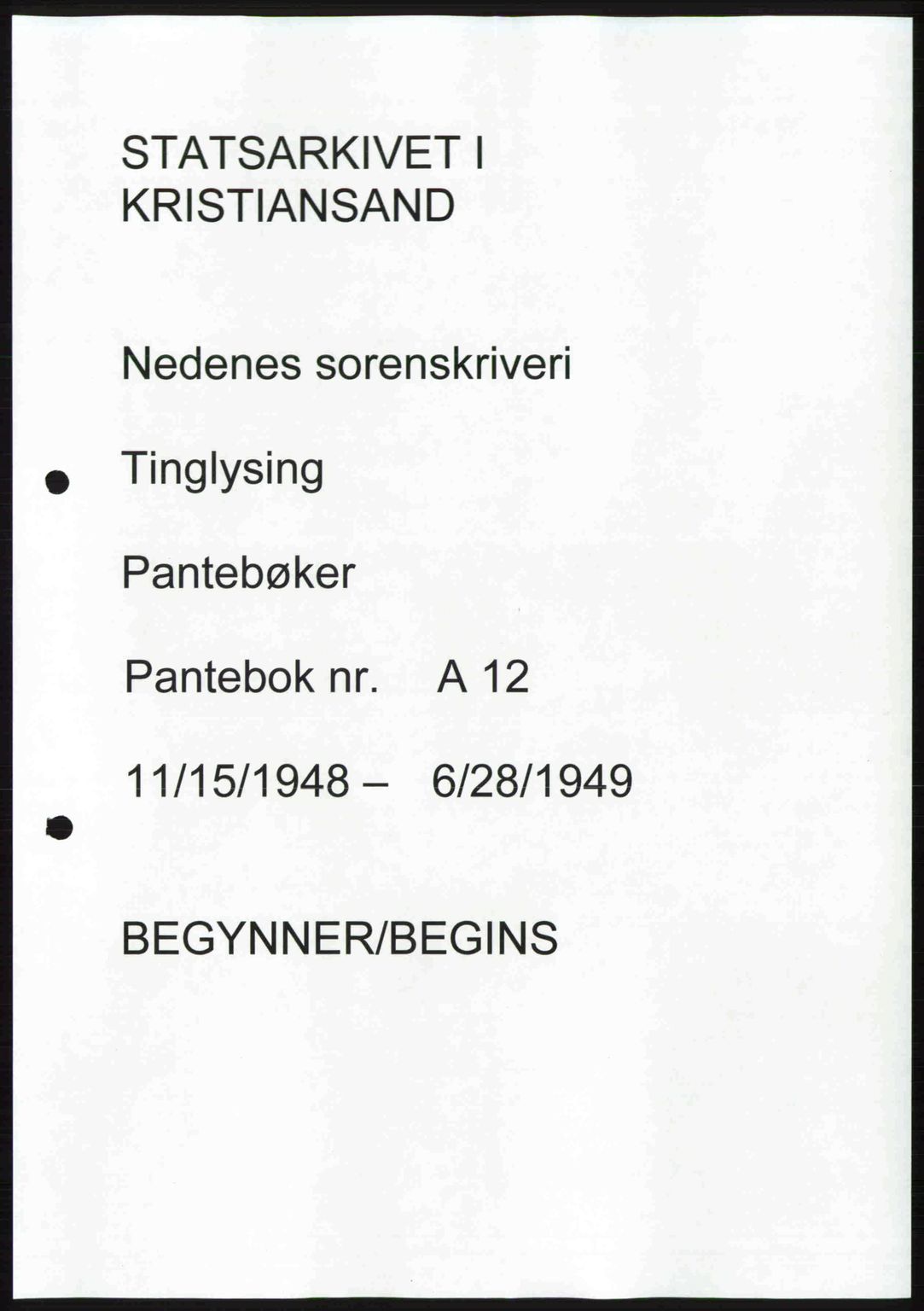 Nedenes sorenskriveri, SAK/1221-0006/G/Gb/Gba/L0060: Pantebok nr. A12, 1948-1949