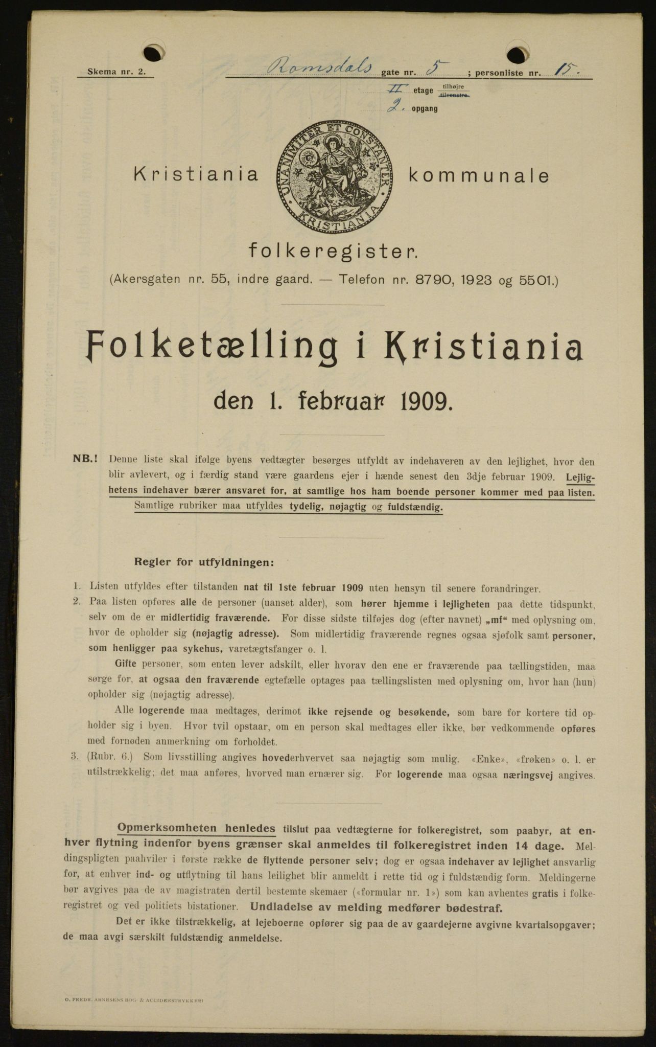 OBA, Kommunal folketelling 1.2.1909 for Kristiania kjøpstad, 1909, s. 75453
