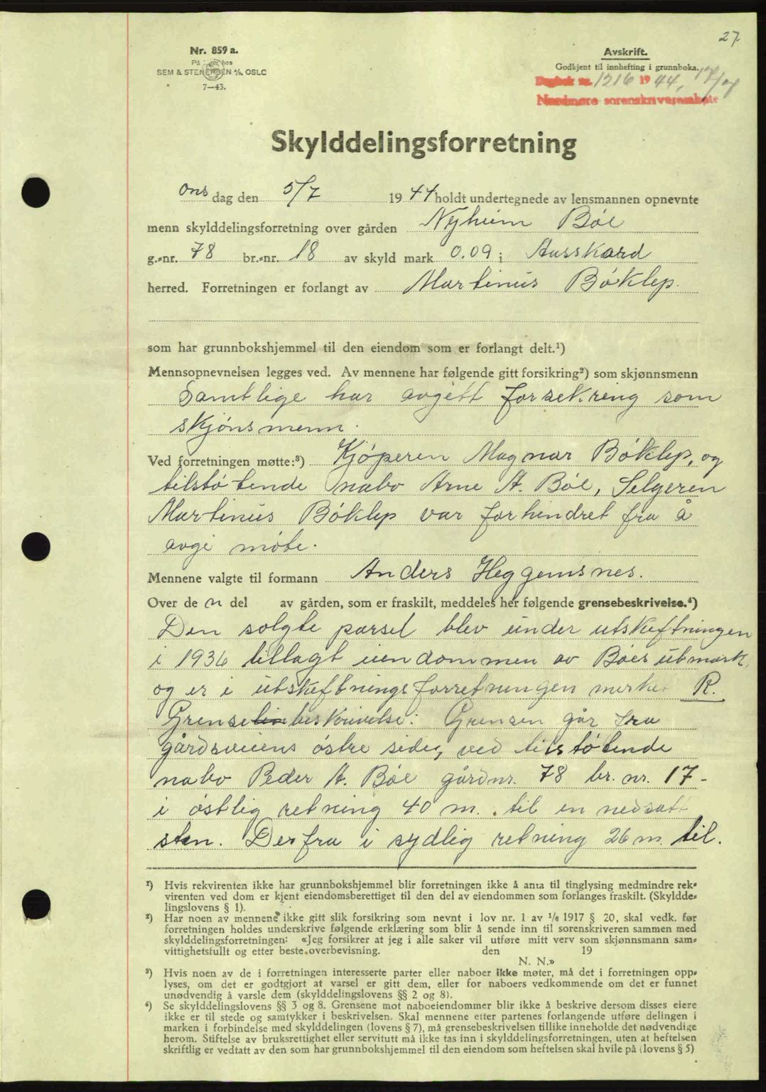 Nordmøre sorenskriveri, SAT/A-4132/1/2/2Ca: Pantebok nr. A98, 1944-1944, Dagboknr: 1216/1944